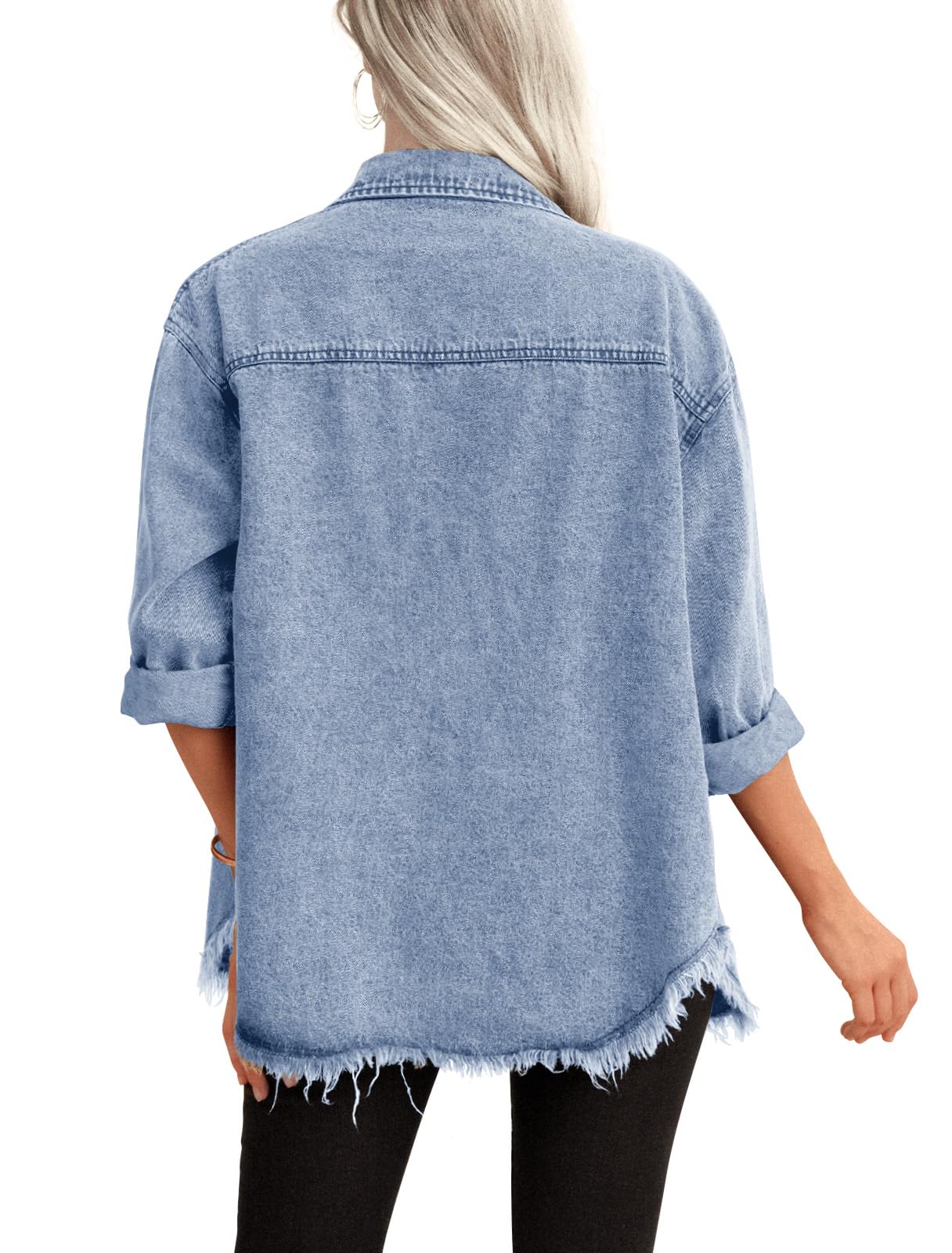 HWOKEFEIYU Women's Oversized Denim Jacket - Distressed Boyfriend Style Long Jean Coat for Casual Wear | Perfect for Street Style, Layering & Everyday Outfits