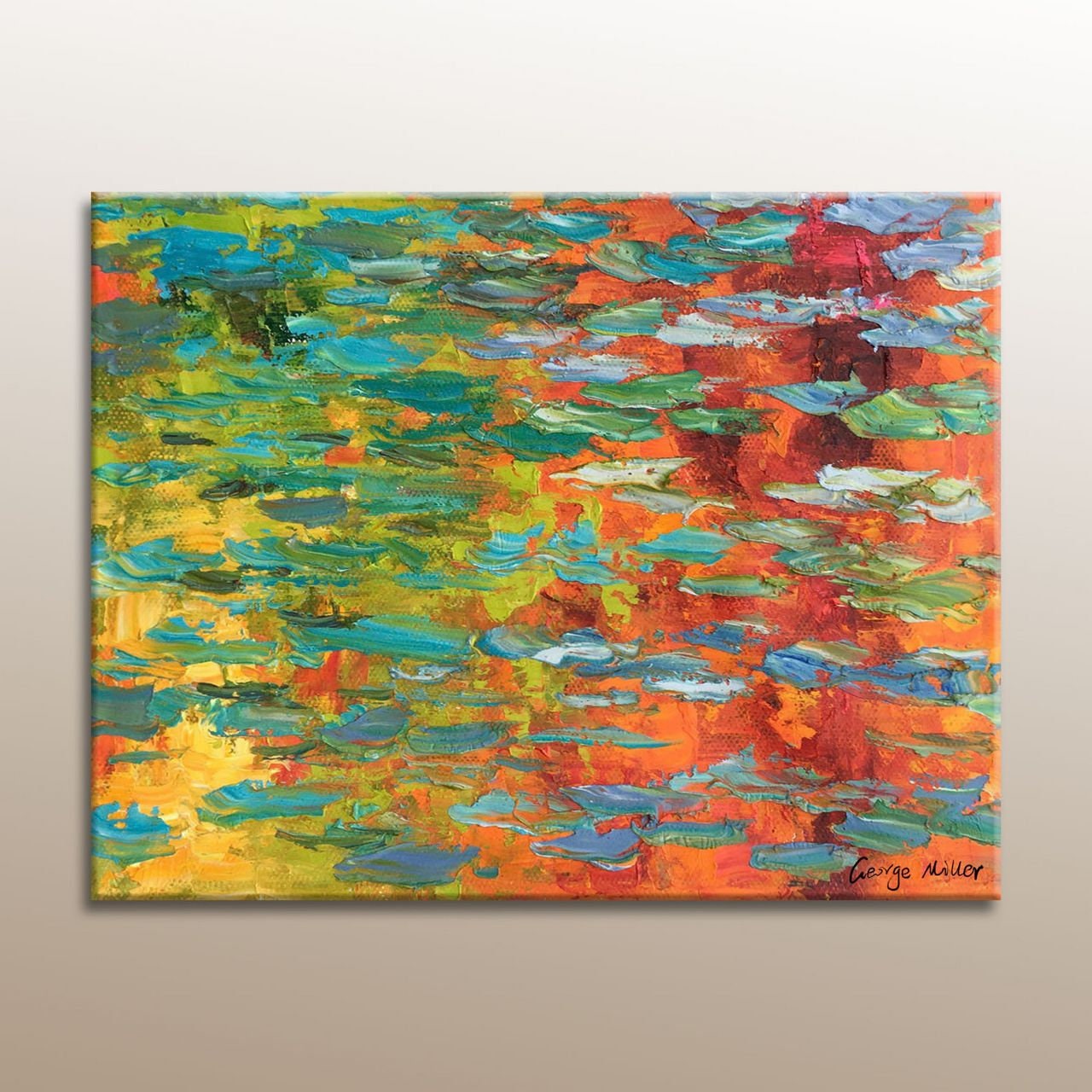 Abstract Canvas Painting - Waterlilies Landscape Oil Painting Original Artwork for Home Decor | Spring Scenery Wall Art for Living Room & Bedroom