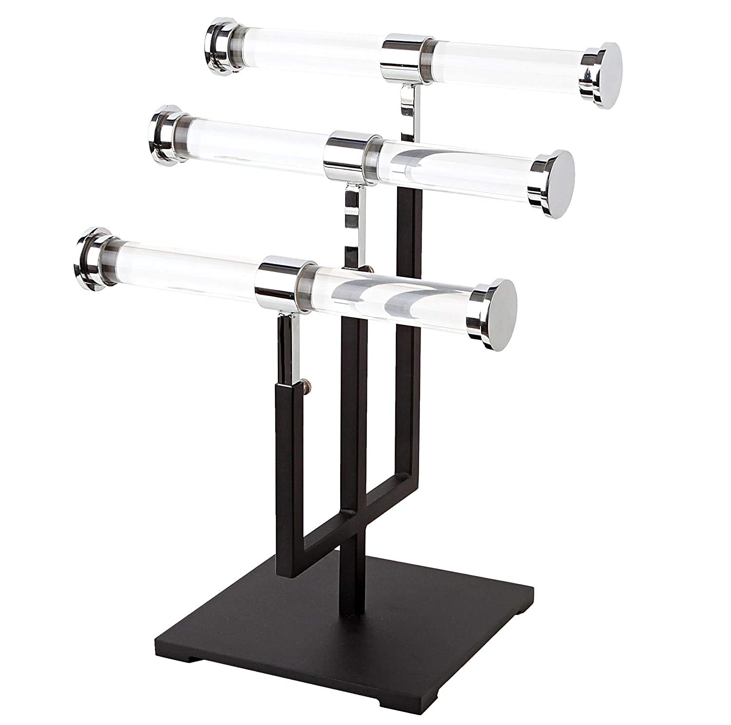 3-Tier Acrylic Jewelry Stand with Metal Base - Multi-Level Organizer for Necklaces, Rings & Small Accessories - Perfect for Retail Displays, Boutiques & Home Vanity Organization