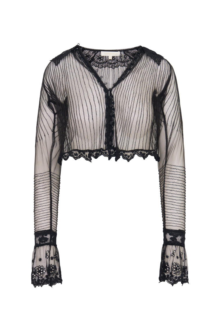 Koto Sheer Lace Trimmed Women's Blouse - Elegant Floral Lace Trim Tops for Casual Wear & Date Night Outfits