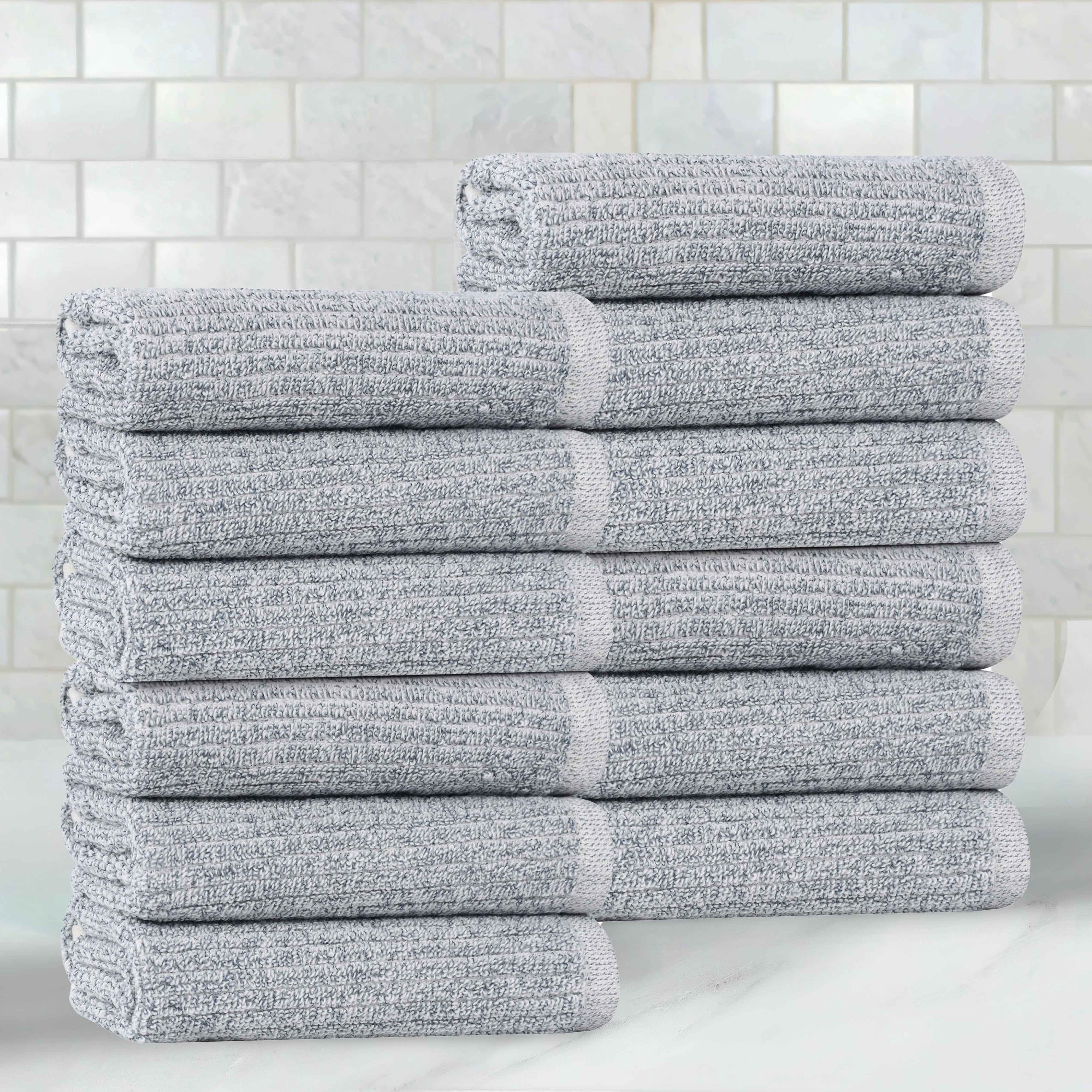 Premium Cotton Blend Solid Ribbed Face Towels & Washcloths Set of 12 - Soft, Absorbent & Quick-Drying for Spa, Bathroom & Travel Use