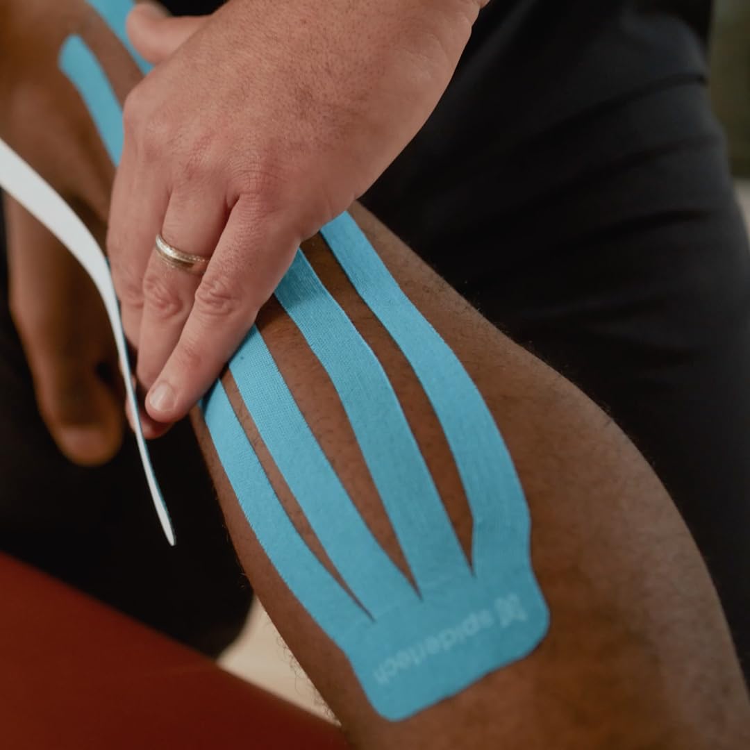Spidertech Professional Pre-Cut Cotton Kinesiology Tape for Lymphatic Drainage & Muscle Support - 20 Pack for Athletes, Physical Therapists, Chiropractors - Waterproof & Sweatproof for Sports, Recovery & Pain Relief