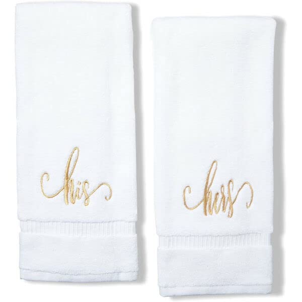 Personalized Monogrammed Hand Towels for Wedding - His and Hers Set of 2 (White, 16x30 Inches) - Luxury Bathroom & Kitchen Towels for Bridal Shower, Anniversary Gift, and Home Decor