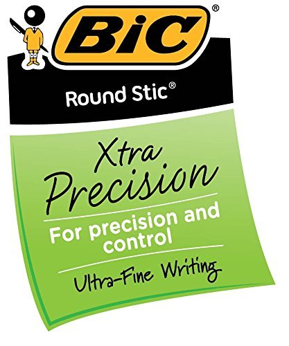 Bic Round Stic Xtra Precision Ballpoint Pens (GSF11BLKCT) - Smooth Writing for Office, School & Everyday Use - Pack of 12 Black Ink Pens