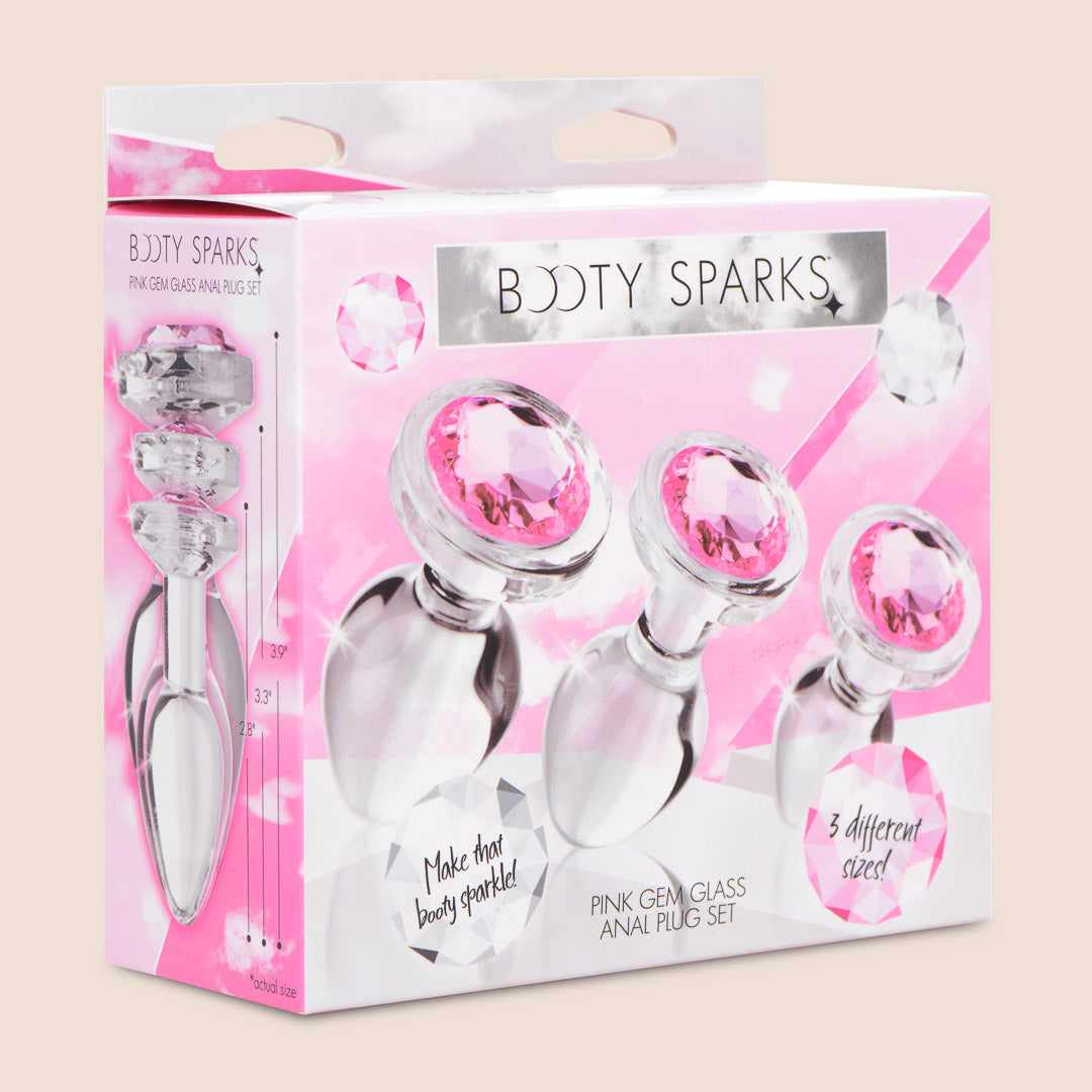Pink Gem Glass Anal Plug Set - 3 Piece Butt Plugs for Beginners & Advanced Users | Sensual Play, Couples Fun & Personal Exploration