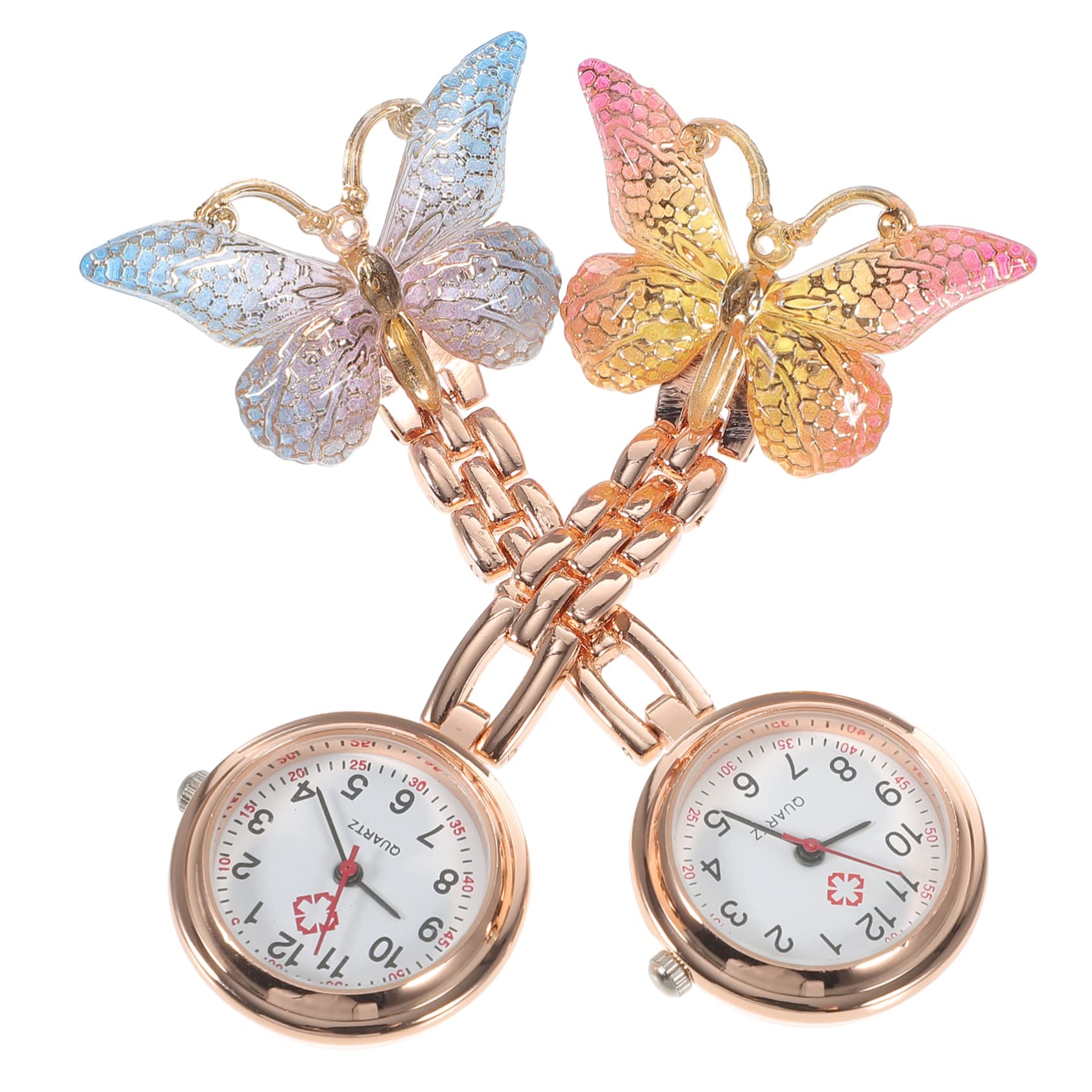 UKCOCO 2-Piece Butterfly Quartz Pocket Watch Set - Elegant Nurse Watch with Clip for Women, Lapel Hanging Watch for Nursing Students & Professionals - Perfect for Clinical Shifts, School, and Backpack Accessories