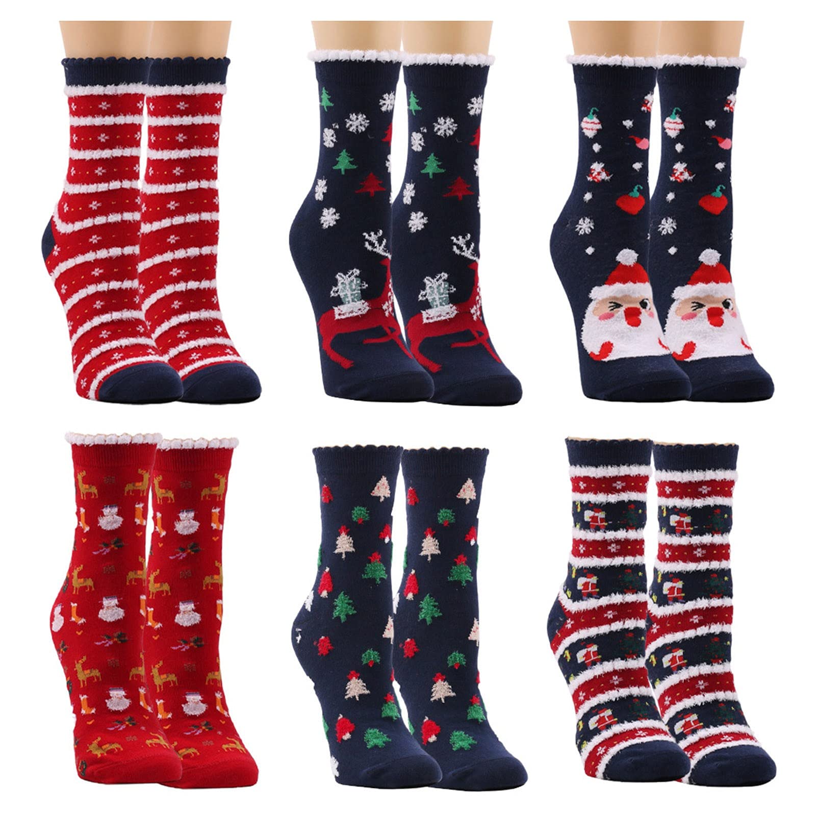 Cozy Women's Christmas Warm Wool Socks - Cute Holiday Print Tube Socks (6 Pairs) - Perfect for Winter Gifts, Stocking Stuffers & Festive Outfits