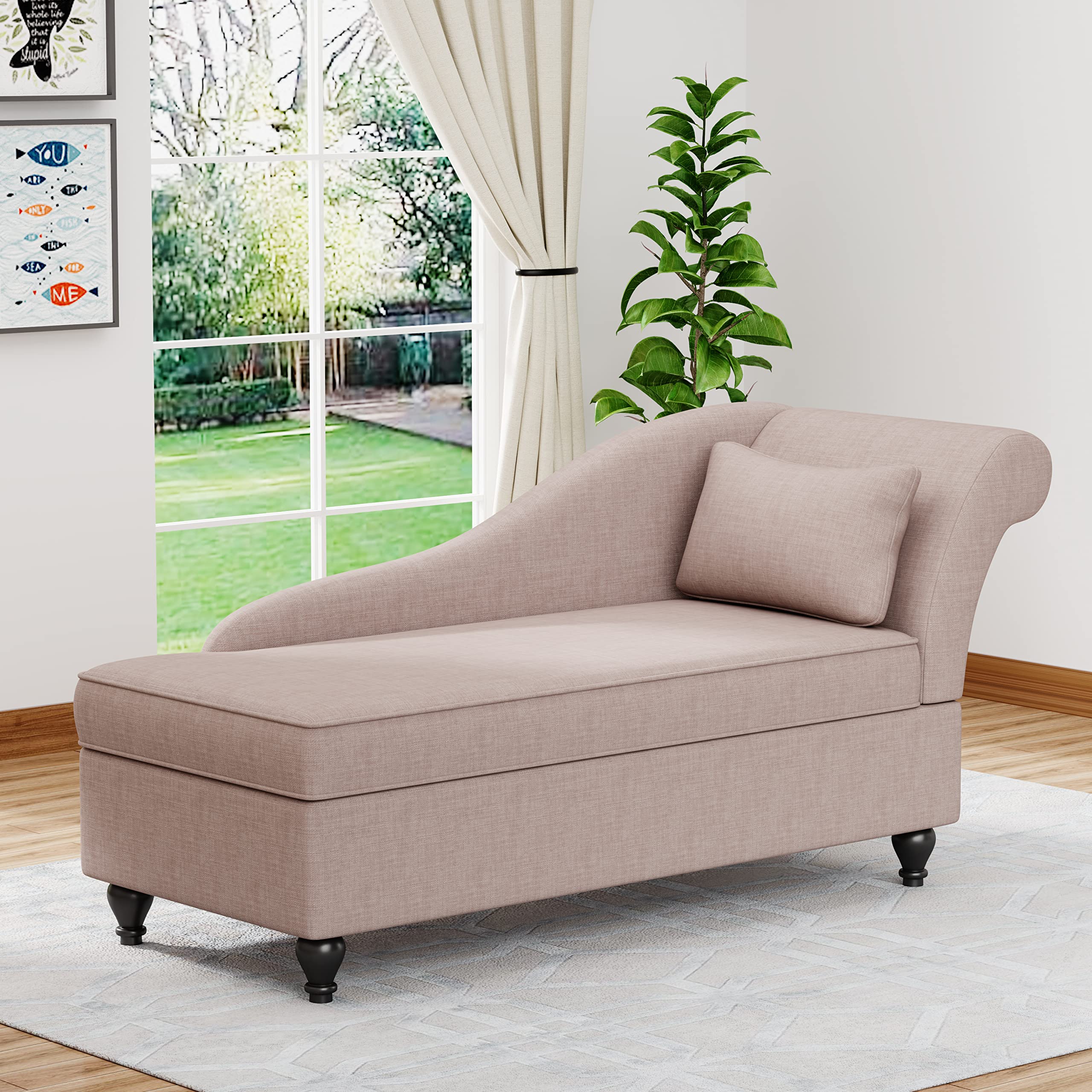 Yongqiang Upholstered Fabric Chaise Lounge Chair with Wood Legs - Right Arm Tan for Living Room, Bedroom & Small Spaces - Perfect for Relaxing, Reading & Napping
