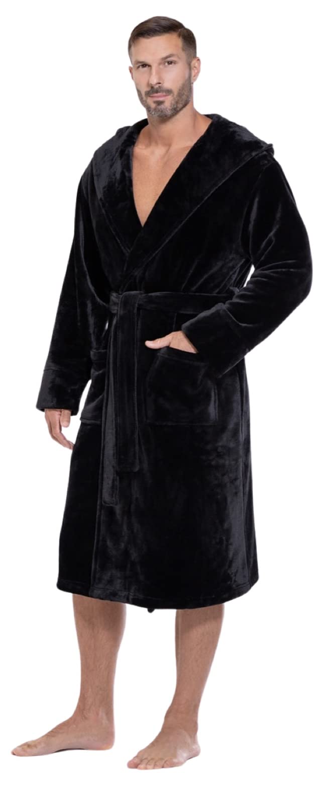 Men's Hooded Bathrobe - Extra Large (XL) 48 Inch Long Soft Cotton Bathrobe for Spa, Lounge & Home Relaxation