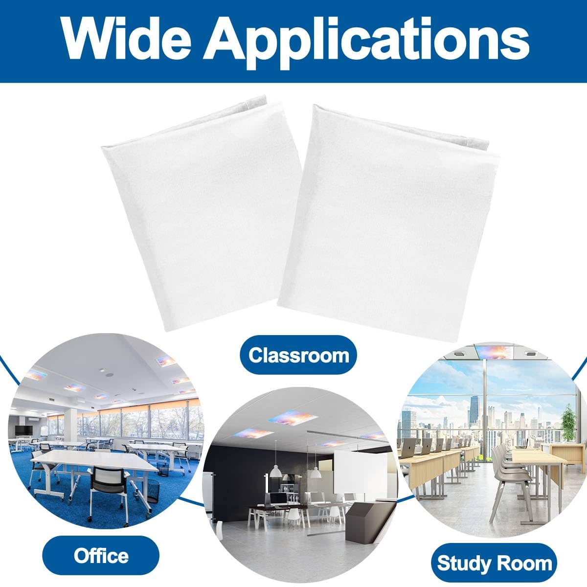 6 Pack Fluorescent Light Covers - 4' x 2' Decorative Magnetic Ceiling Light Panels with Sunshine Sky Design for Classroom, Office & Home - Reduce Glare & Create Relaxing Atmosphere