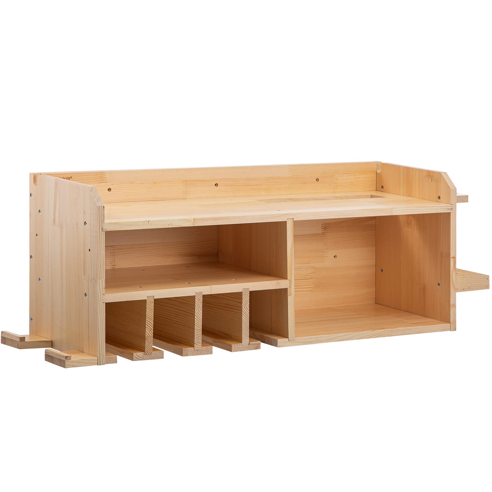 VEVOR Wall Mount Power Tool Organizer with 4 Drill Hanging Slots & 3 Shelves - Wooden Charging Station for Cordless Drills, Impact Wrench, Screwdrivers & Saws - Perfect for Garage, Workshop & DIY Projects
