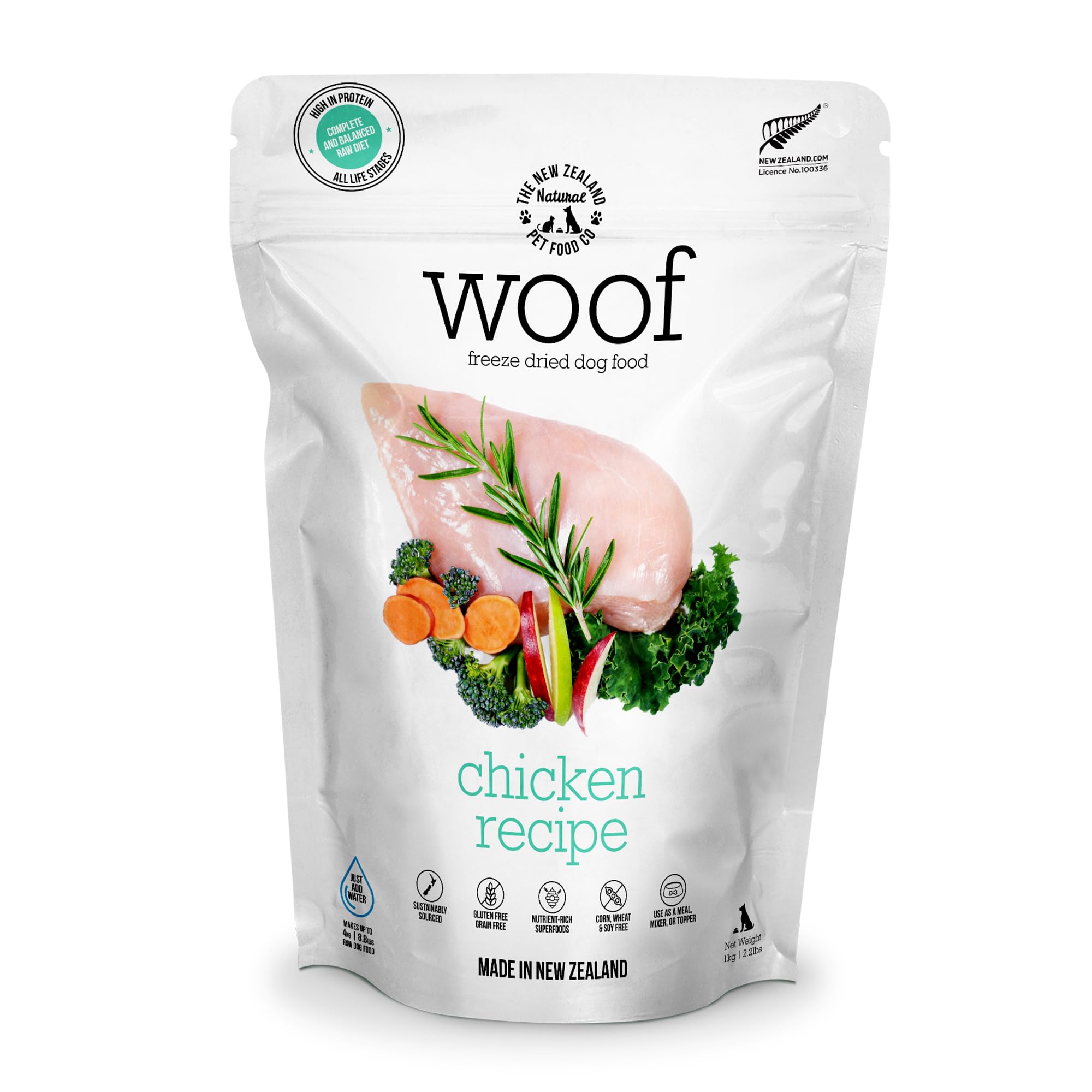 WOOF Freeze Dried Dog Food - Chicken Recipe, High Protein Dog Treats & Snacks, Grain-Free Dog Food Toppers & Meals, 2.2 lb - Perfect for Training, Travel & Daily Nutrition for Small to Large Dogs