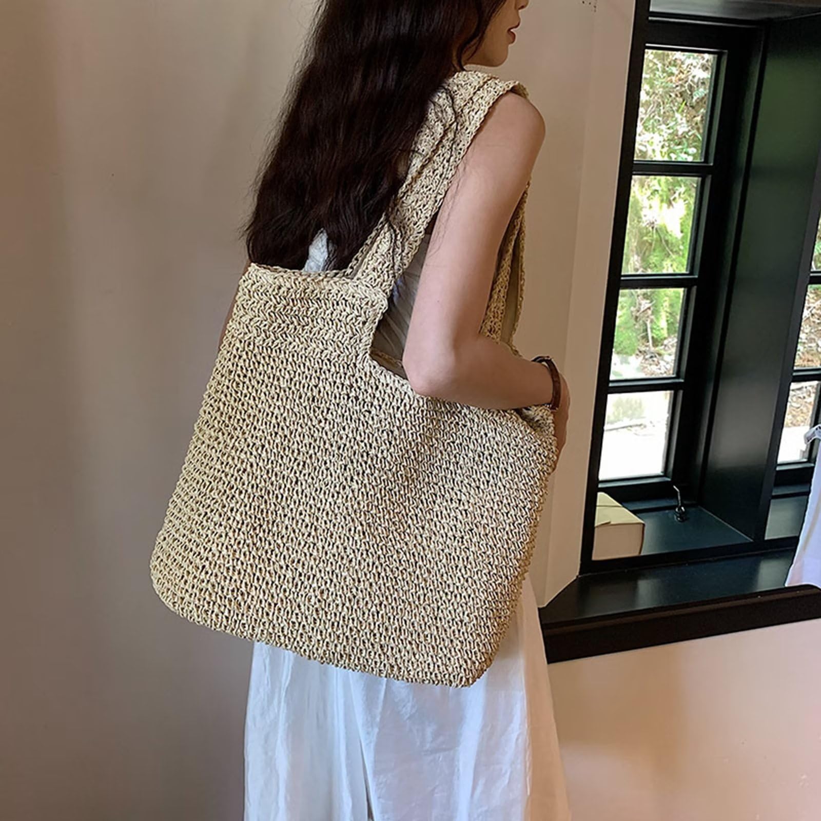 Stylish Woven Straw Shoulder Tote Bag for Women - Large Zippered Beach Handbag, Boho Summer Purse | Perfect for Vacation, Poolside, Shopping & Outdoor Activities