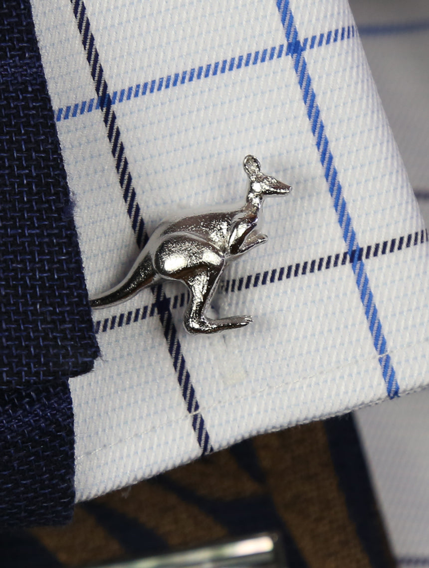 DÉCLIC Kangaroo Cufflinks - Premium Sterling Silver Men's Dress Accessories for Formal Wear & Business Attire