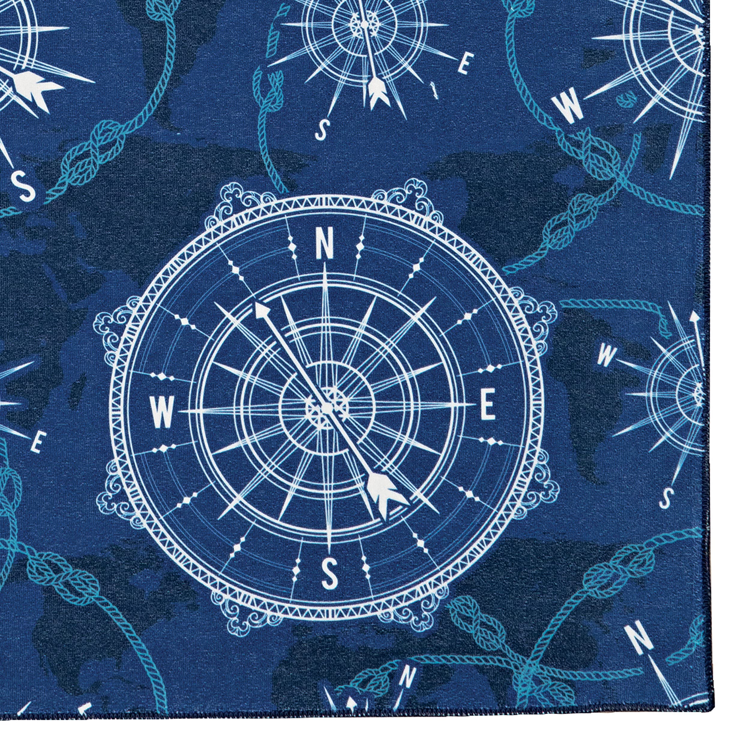 Linon The Anywhere Washable Rug - Velmer Blue & Ivory 5' x 7' Area Rug | Stain Resistant & Machine Washable | Perfect for Living Room, Bedroom, or Office Decor
