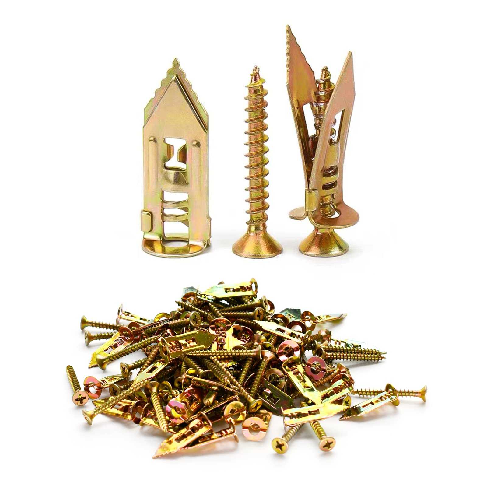 100 Pcs Self-Drilling Drywall Anchors with Screws - Heavy Duty Wall Anchors for Hanging Pictures, Shelves & Decor - No Drilling Required, Easy Installation for Drywall & Plaster Walls
