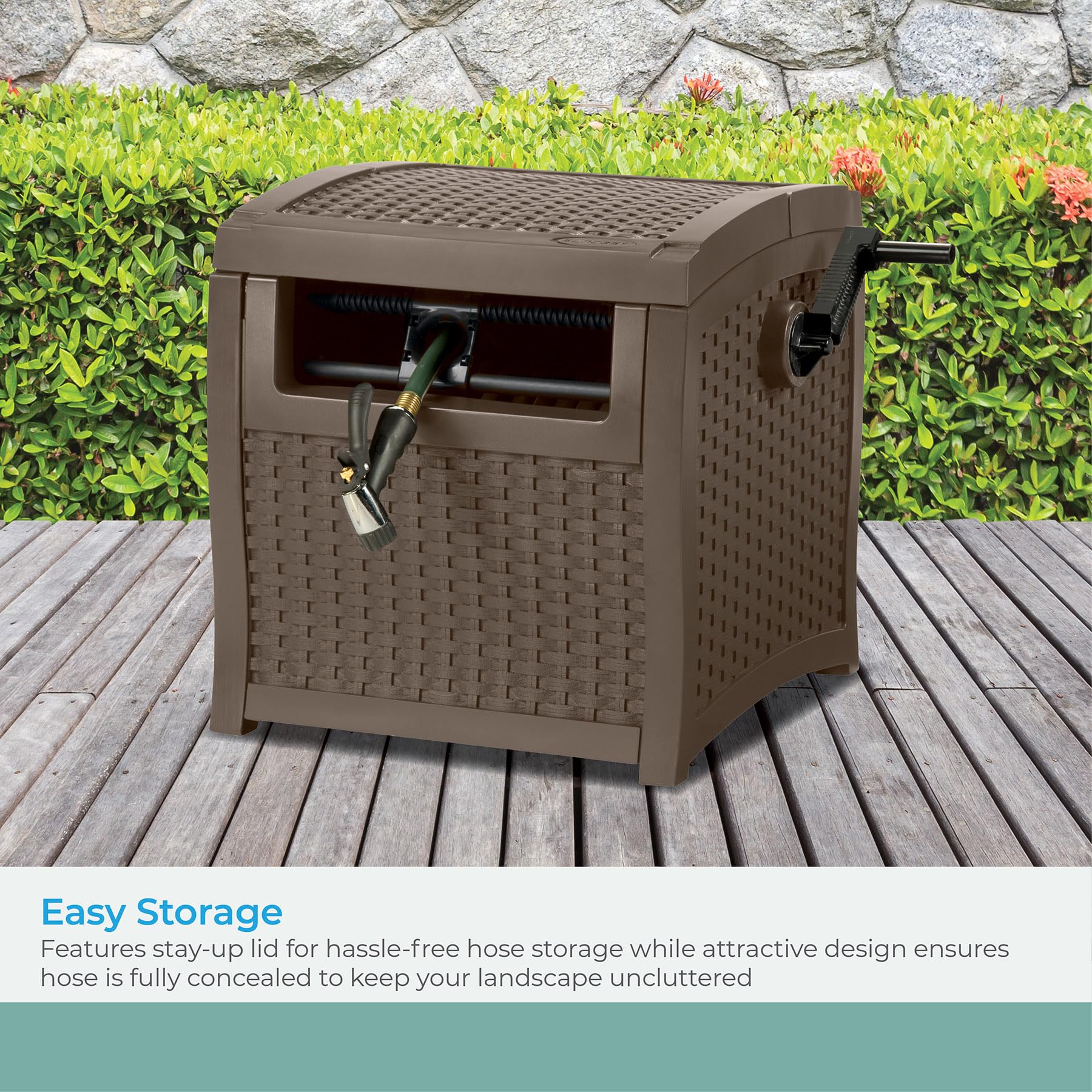 Suncast 225' Hose Reel with Smart Trak Hose Guide - Durable Resin Construction, Water-Tight Connection for Leak-Free Use - Perfect for Garden, Lawn & Outdoor Watering (Brown)