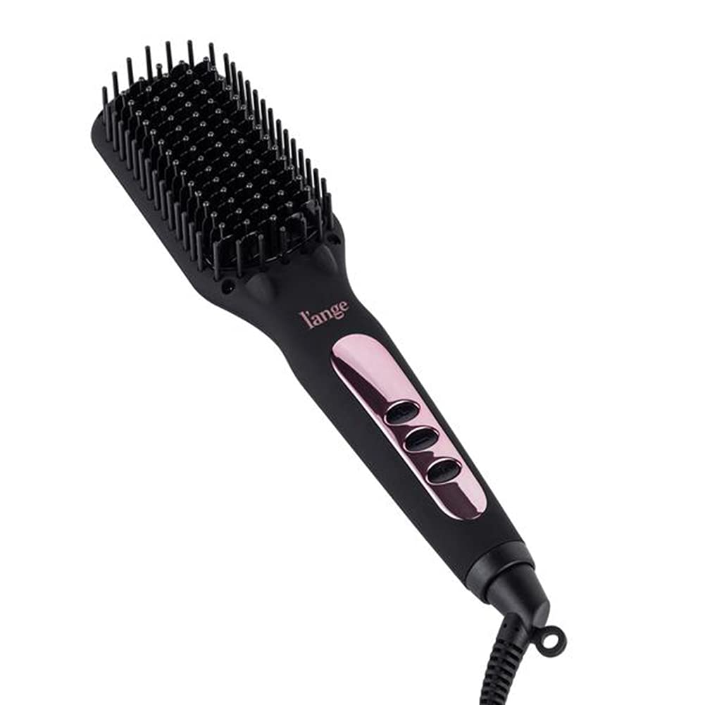 L'ANGE HAIR Le Vite Heated Straightening Brush - Dual Voltage Anti-Frizz Flat Iron Hot Brush for Smooth Hair Styling | Perfect for Travel, Home & Salon Use (Black)