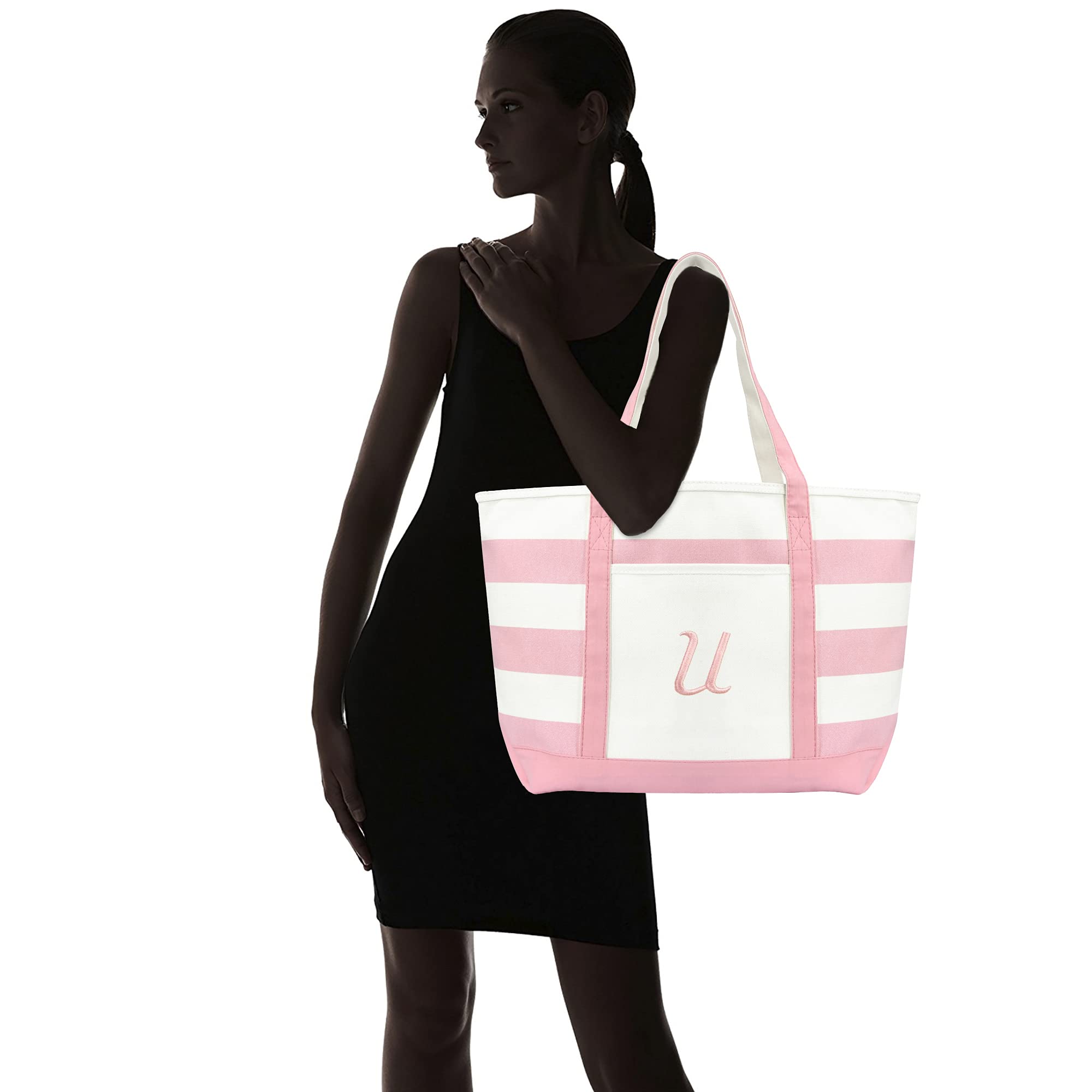 Personalized DALIX Striped Beach Tote Bag with Monogram Letter A-Z - Perfect for Summer Travel, Poolside, and Shopping