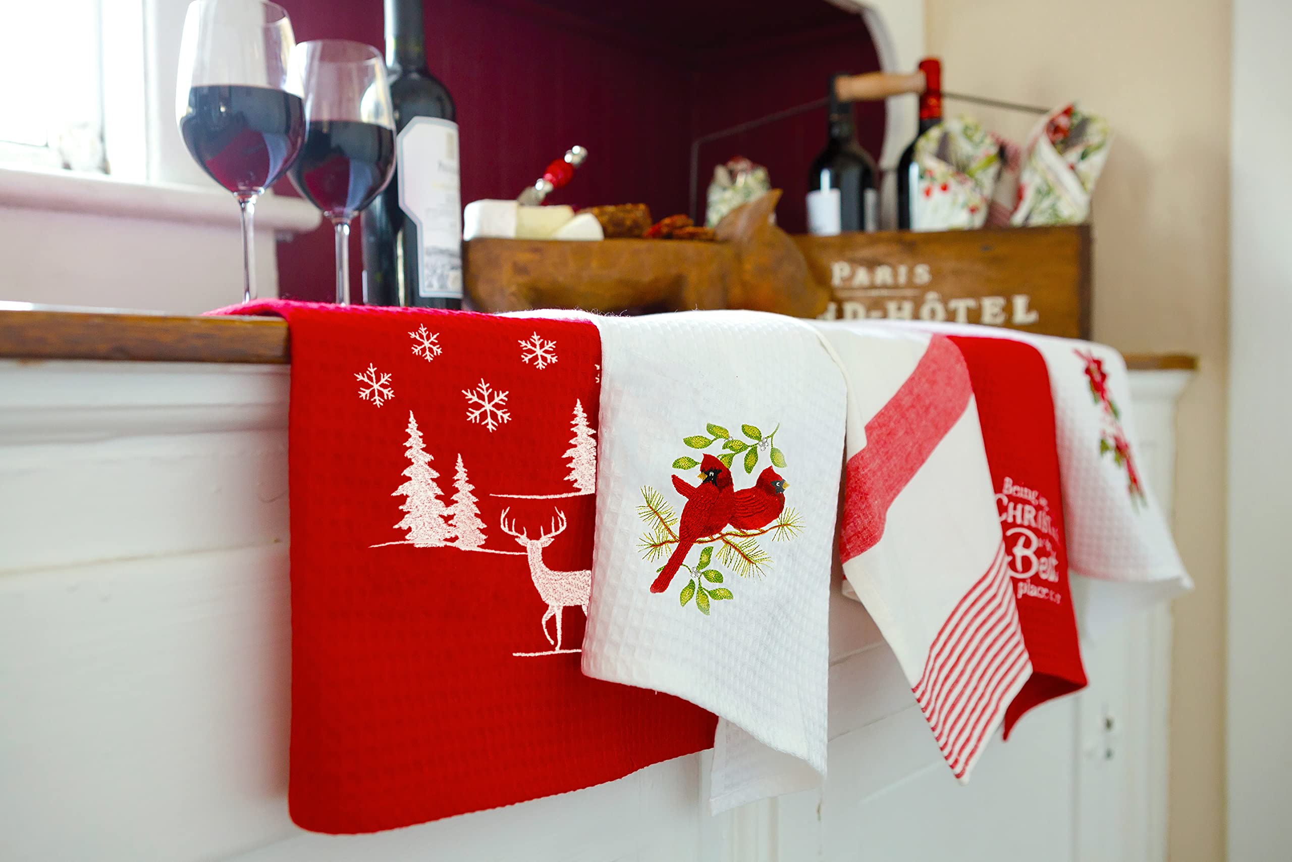 Song Bird Cardinals Waffle Weave Christmas Kitchen Towel Set - 18