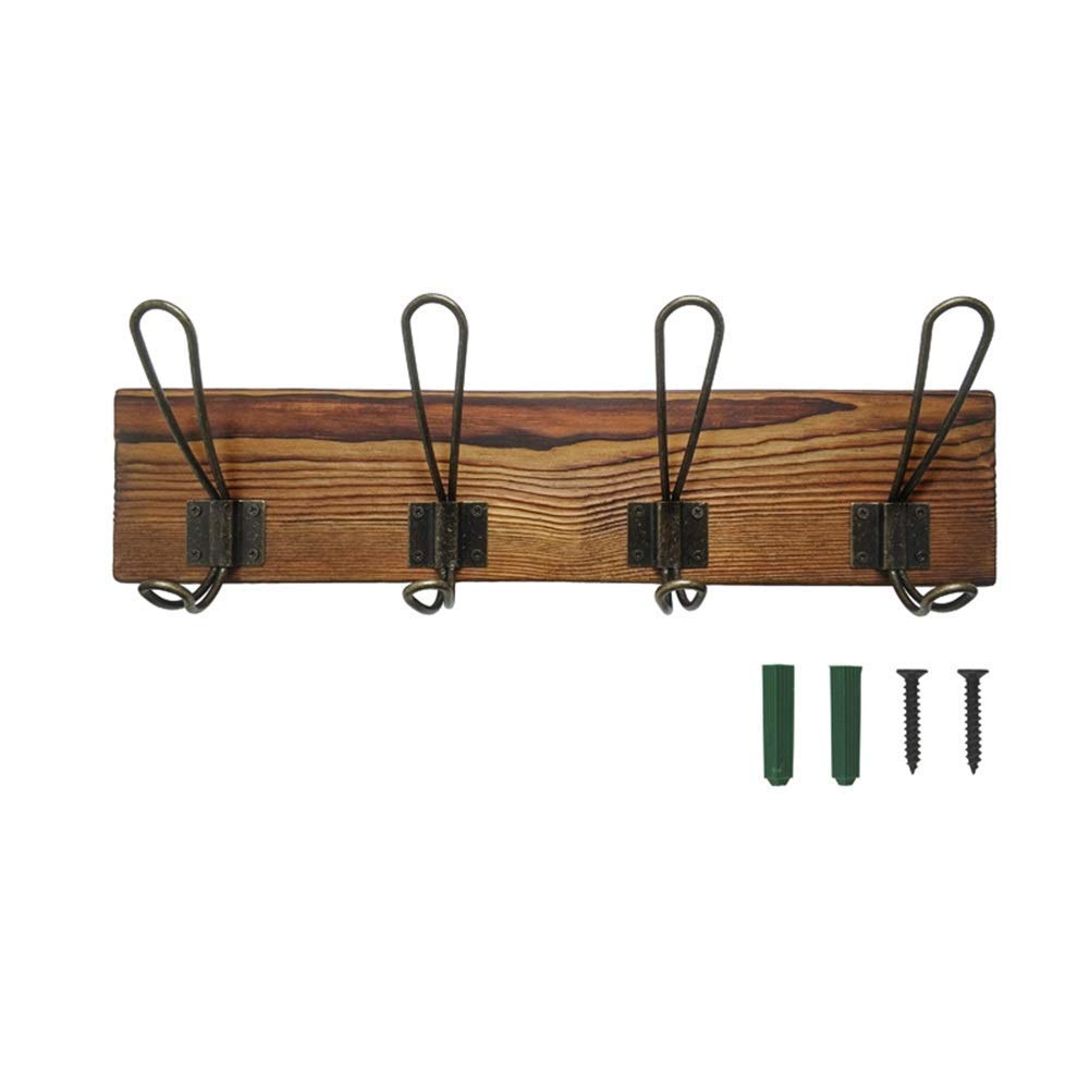 LZQBD Solid Wood Wall Mounted Coat Rack with Metal Hooks - Rustic Distressed Wooden Entryway Organizer (Free Installation) - Perfect for Hallway, Bedroom & Mudroom Storage