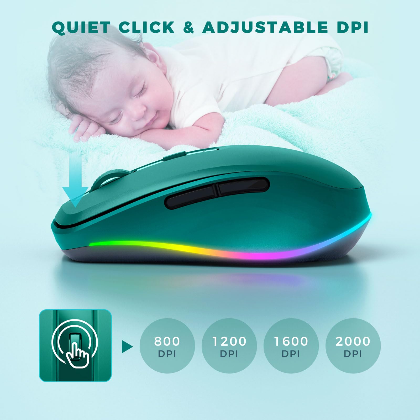PEIOUS Wireless Mouse Jiggler with Undetectable Random Movement - Rechargeable LED Mouse Mover for Laptop, Keeps Computer Awake (Dark Green) - Perfect for Remote Work, Online Meetings & Preventing Sleep Mode