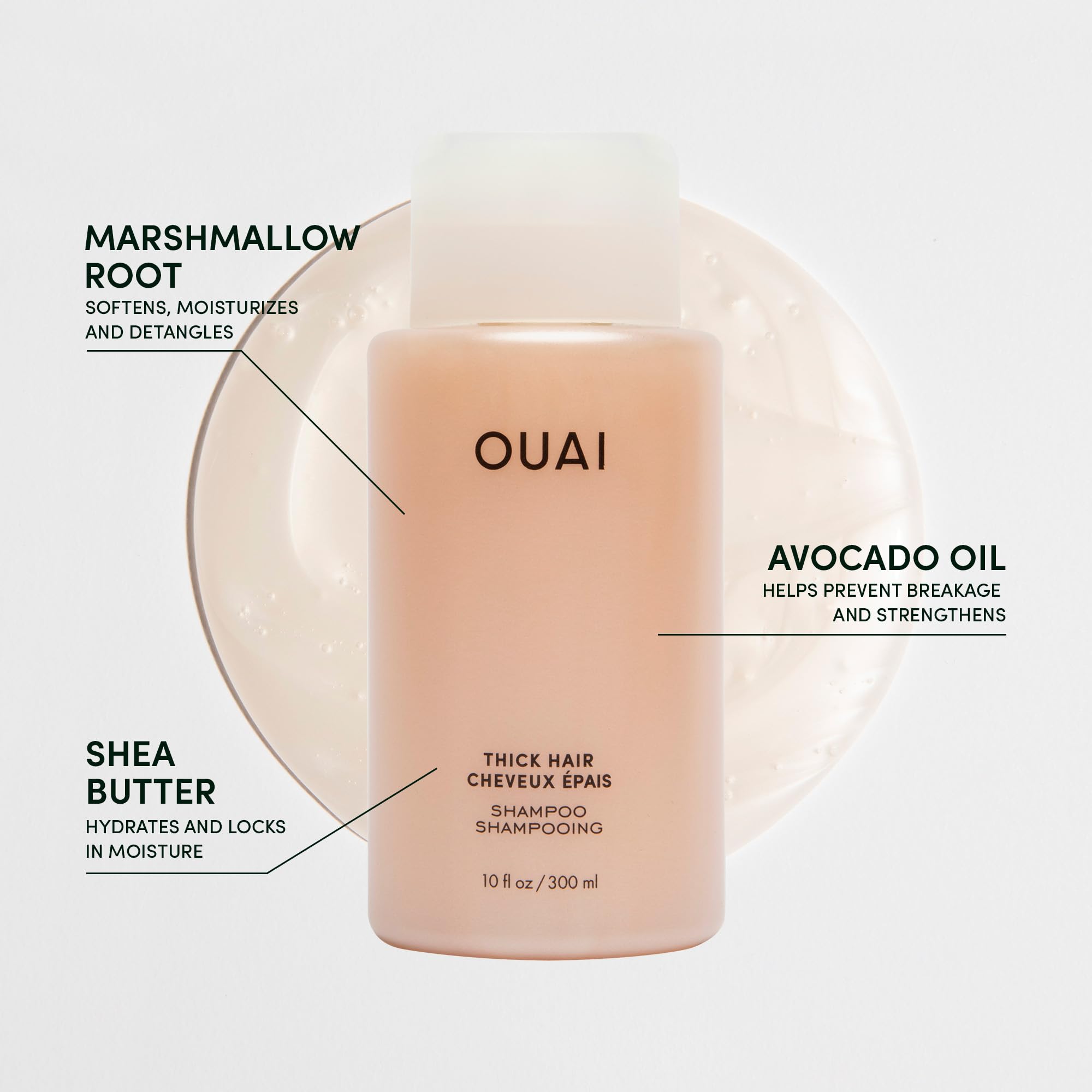 OUAI Thick Shampoo + Refill - Moisturizing Shampoo with Keratin, Marshmallow Root, Shea Butter & Avocado Oil for Thick Hair Care - Strengthens & Hydrates Dry Hair - Sulfate Free Shampoo (2 Count, 10 Oz/32 Oz) - Perfect for Daily Hair Wash & Salon-Quality Treatment at Home