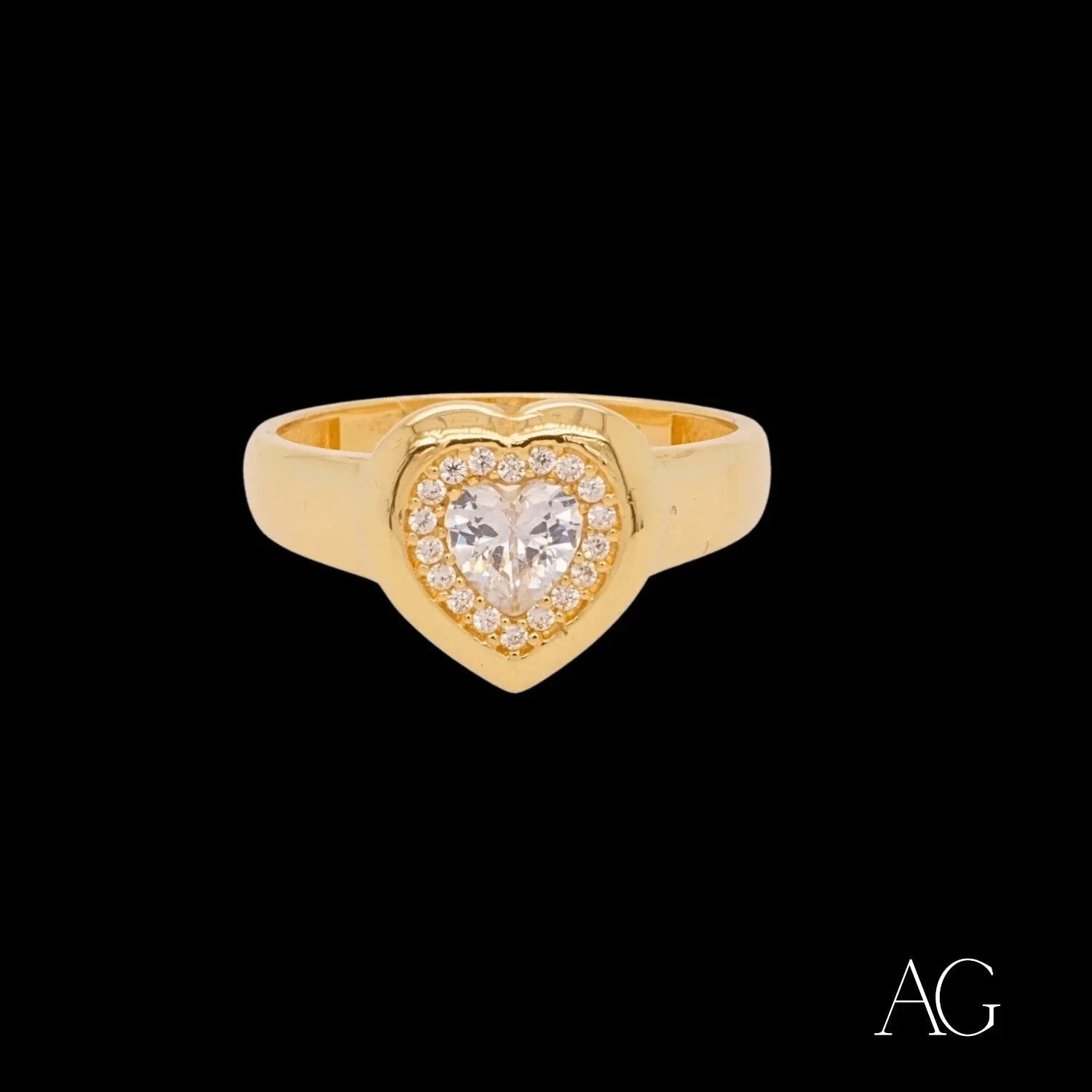 18K Gold Heart Ring with White CZ Stones - Elegant Valentine's Gift, Anniversary Jewelry for Women - Perfect for Romantic Dates, Proposals & Special Occasions