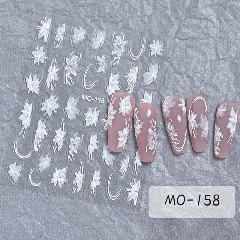 3D White Floral Nail Stickers - Elegant Hand-Painted Nail Art Decals for Women | Perfect for Weddings, Parties & Special Occasions