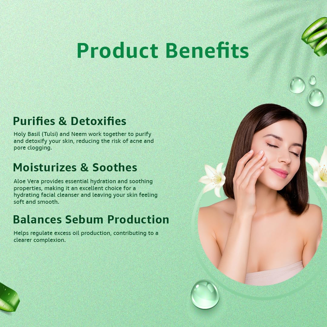 **Amsarveda Natural Face Cleansing Gel with Neem, Tulsi & Aloe Vera – Deep Cleansing, Gentle for All Skin Types, Balances & Moisturizes Skin – 150ml (5 oz) – Perfect for Daily Skincare Routine & Acne-Prone Skin**
