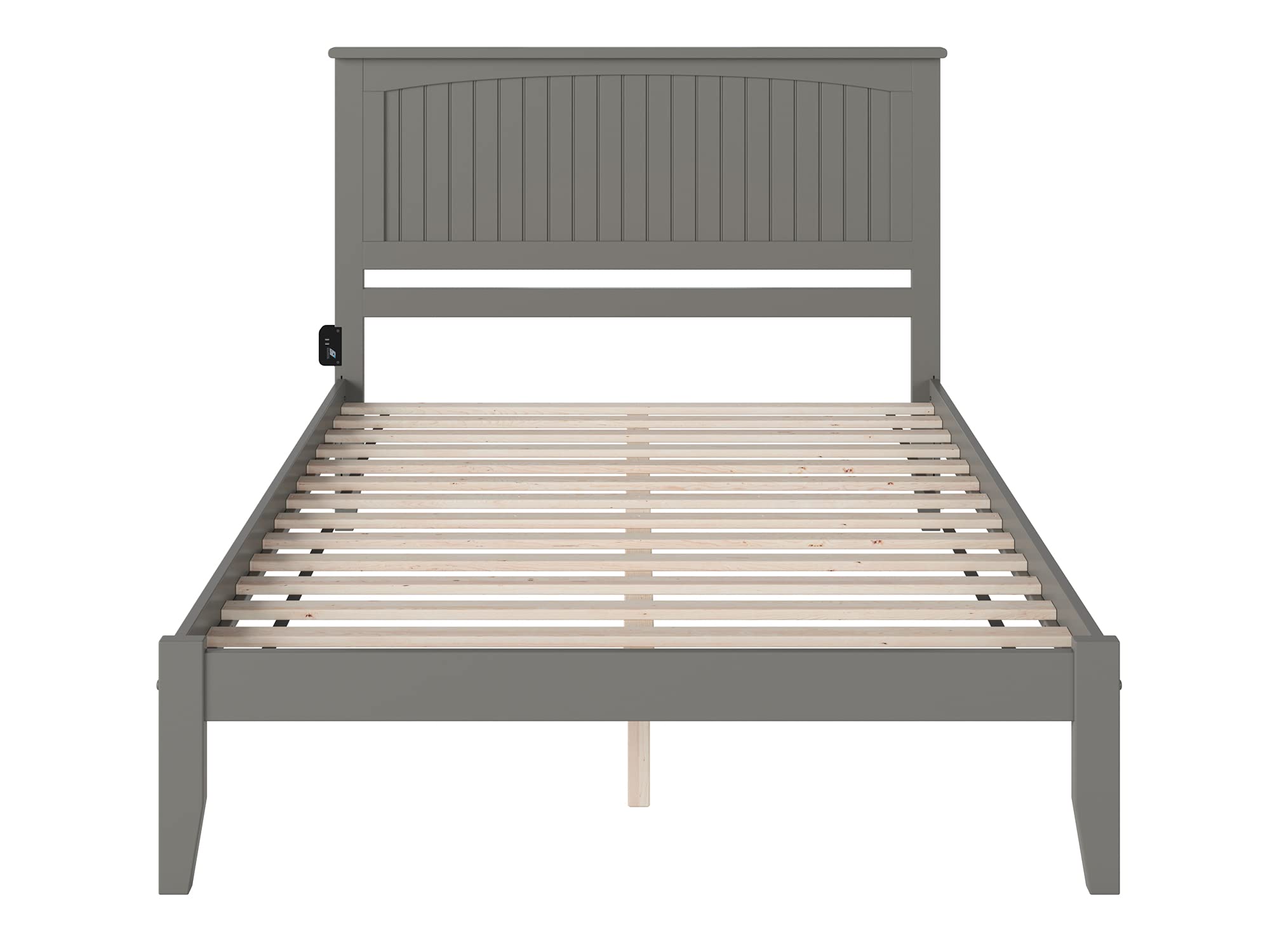 AFI Nantucket Queen Size Platform Bed with USB Charging Station - Modern Grey Wooden Bed Frame for Bedroom, Perfect for Small Spaces & Guest Rooms