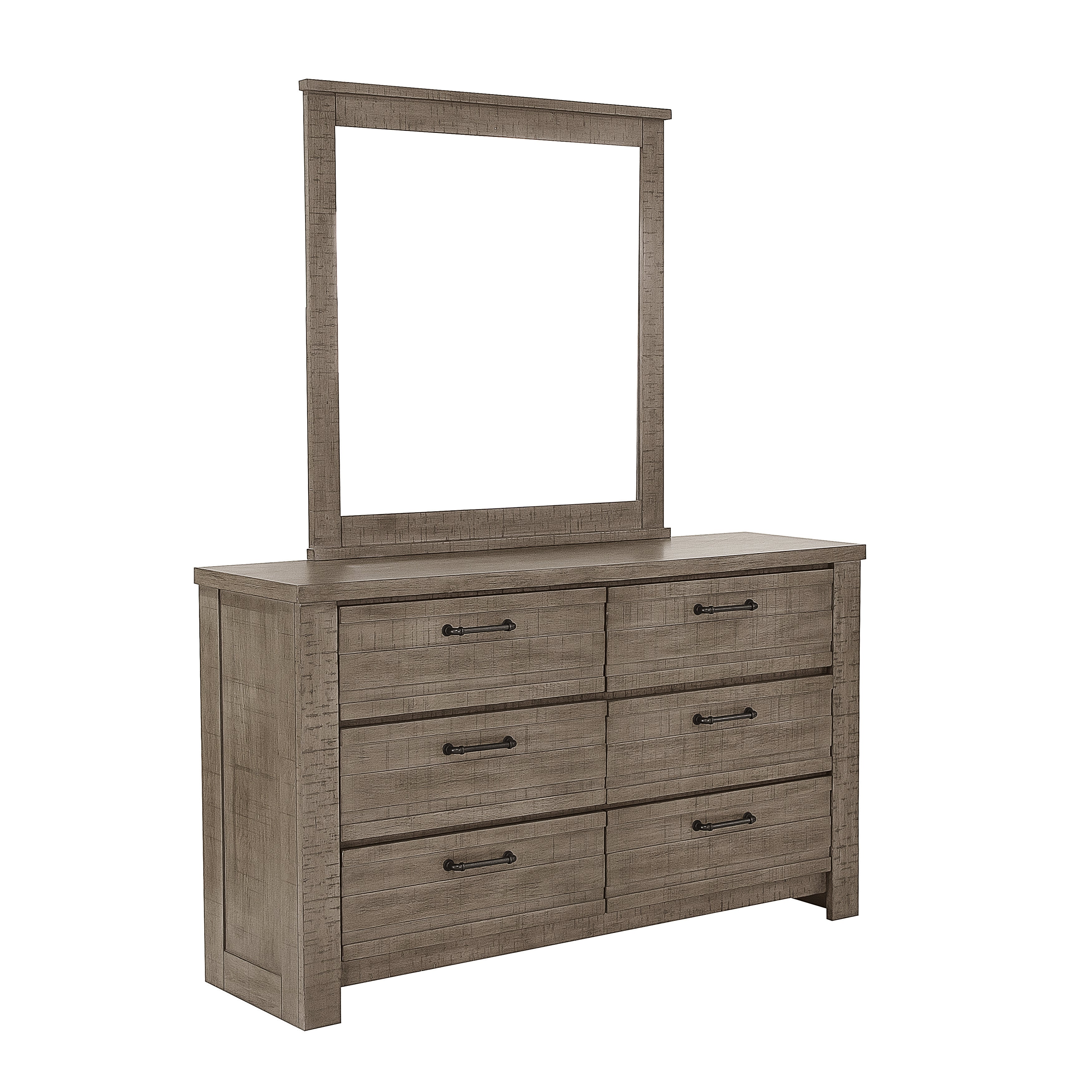 Sedona Transitional Medium Gray Wood 6-Drawer Dresser with Mirror - Perfect for Bedroom, Guest Room, or Nursery Storage Organization