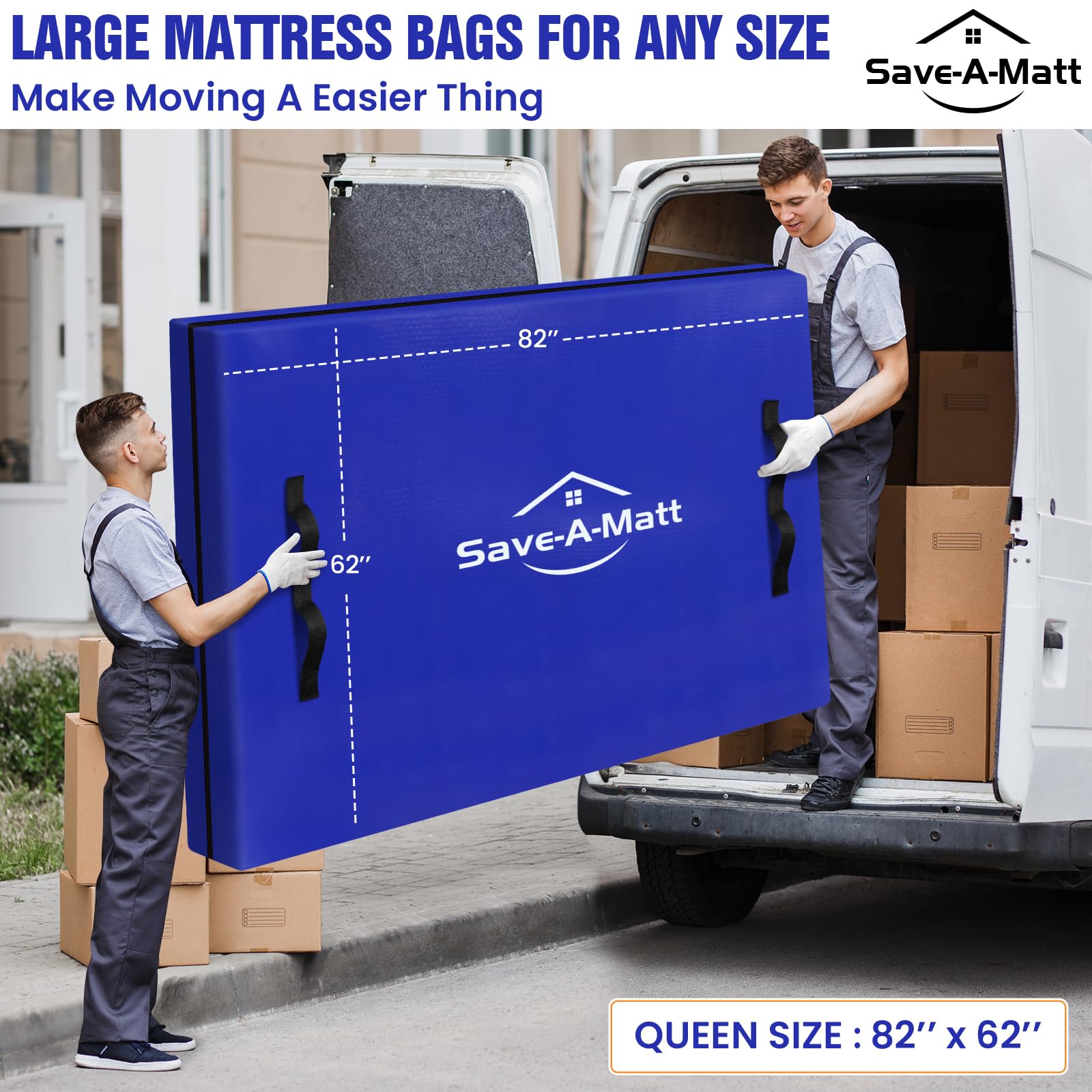 Extra Thick & Durable Queen Mattress Cover for Moving - Waterproof Reusable Mattress Protector with Heavy Duty Handles (82’’x62’’x15’’) - Perfect for Storage, Travel & Home Protection