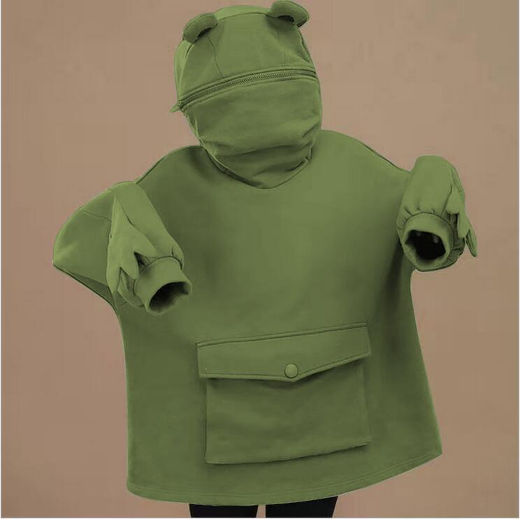 Women's Fleece Sweater with Frog Hood - Cozy Pullover Jacket for Casual Wear, Outdoor Activities & Loungewear