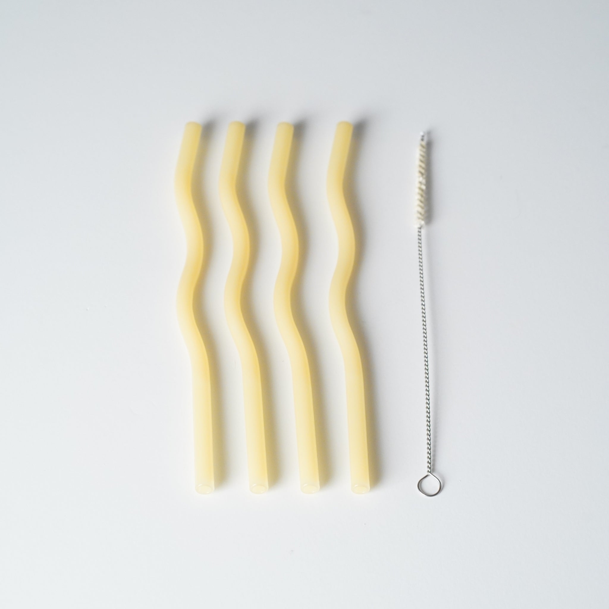 DESIGNSTUFF Curve Glass Straw Set of 4 - Reusable, BPA-Free Lemon Design Drinking Straws for Smoothies, Iced Coffee & Cocktails - Eco-Friendly Alternative to Plastic Straws