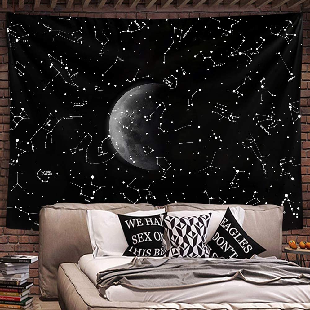 Black and White Constellation Tapestry 59x59 Inches - Zodiac Sign Wall Hanging for Bedroom Decor, Dorm Room, Galaxy Theme Home Decoration | Perfect for Boho Style Rooms & Astronomy Lovers