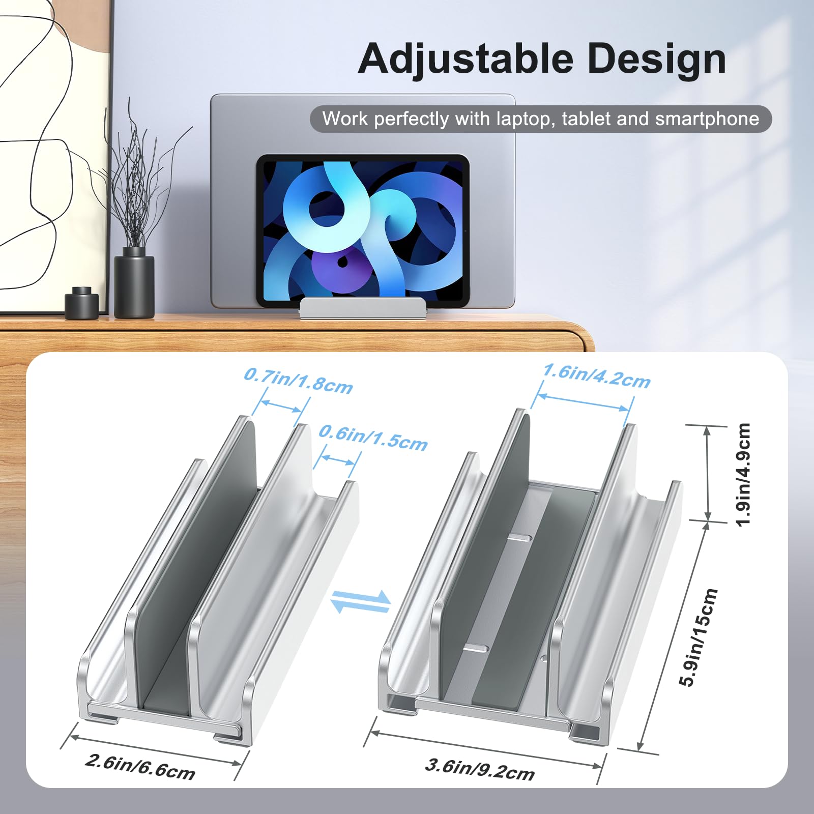 Aluminum Vertical Laptop Stand - Adjustable 3-in-1 Ergonomic Holder for MacBook Pro/Air, Dell, HP, Lenovo (Up to 17.3