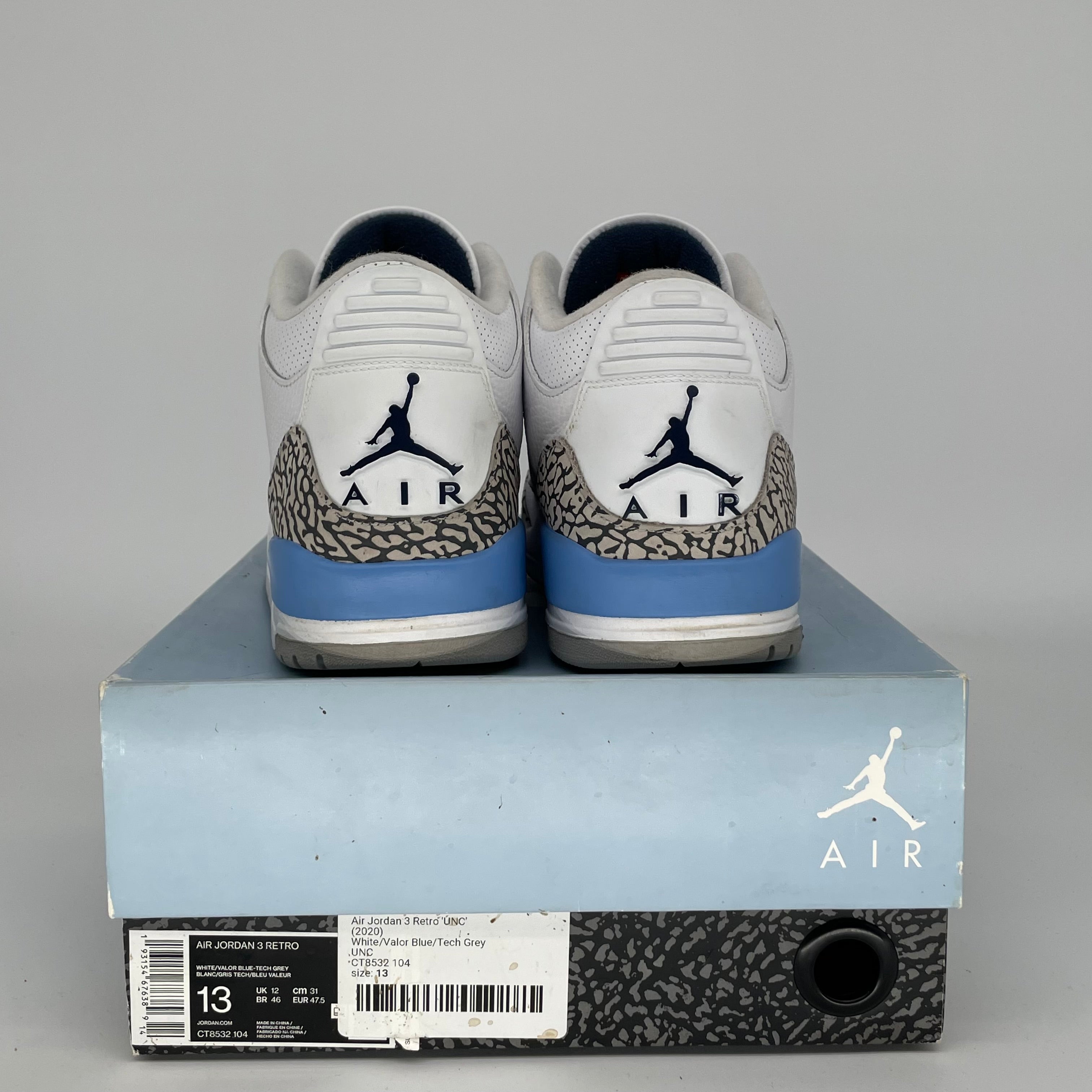 AIR JORDAN 3 UNC Men's Basketball Shoes Size 13 - CT8532-104 Blue White Retro Sneakers for Casual Wear & Sports Performance