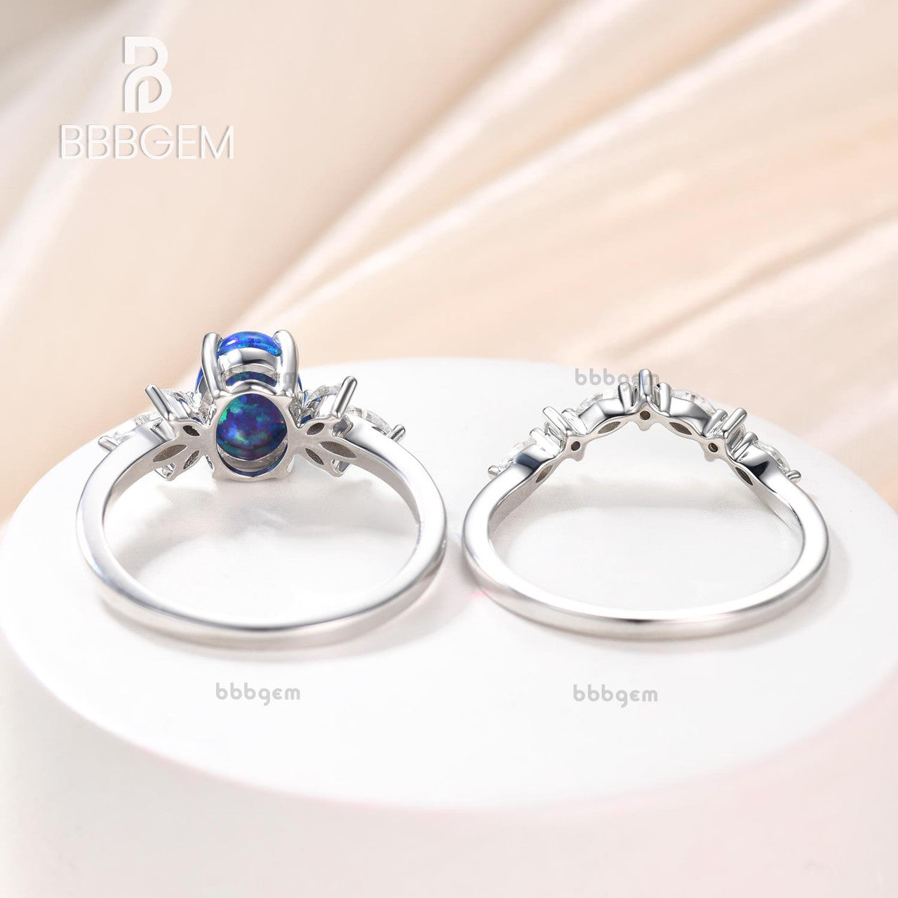 14K/18K Vintage Black Opal Diamond/Moissanite Engagement Ring Set - 2 Piece Wedding Band for Women - Perfect for Proposals, Anniversaries & Romantic Occasions