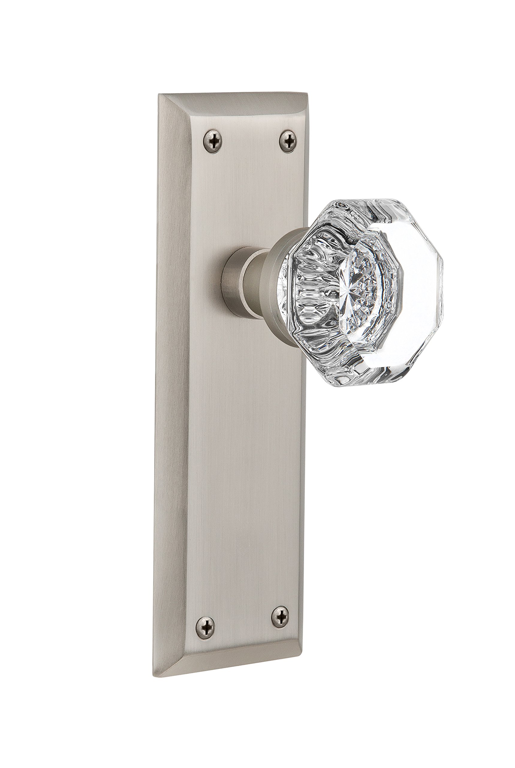 Vintage New York & Waldorf Crystal Door Knob with Backplate - Antique Style Cabinet Hardware for Bedroom, Bathroom & Closet Doors - Elegant Home Décor Upgrade