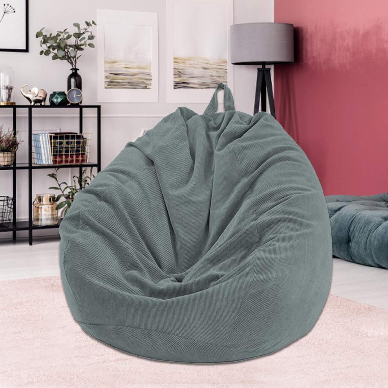Premium High Back Bean Bag Chair Cover - Thick Cotton Linen Fabric, No Filler Included - Solid Black Color - Perfect for Living Room, Bedroom, Dorm or Game Room Relaxation