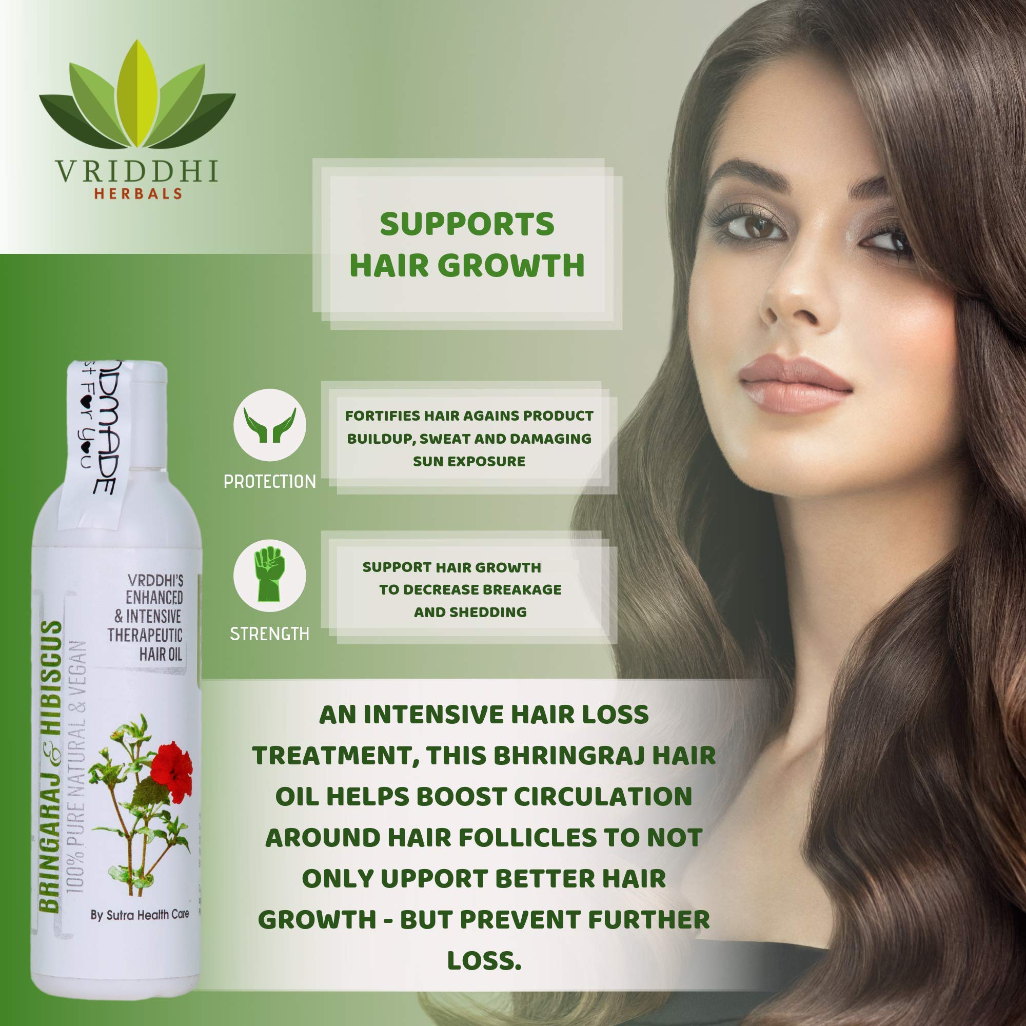 Vriddhi Intensive Bhringraj, Brahmi, Hibiscus Hair Oil - 100ml Ayurvedic Hair Growth Treatment for Thicker, Longer Hair & Dandruff Control | Natural Remedy for Hair Loss, Dry Scalp & Split Ends | Perfect for Daily Hair Care & Scalp Massage