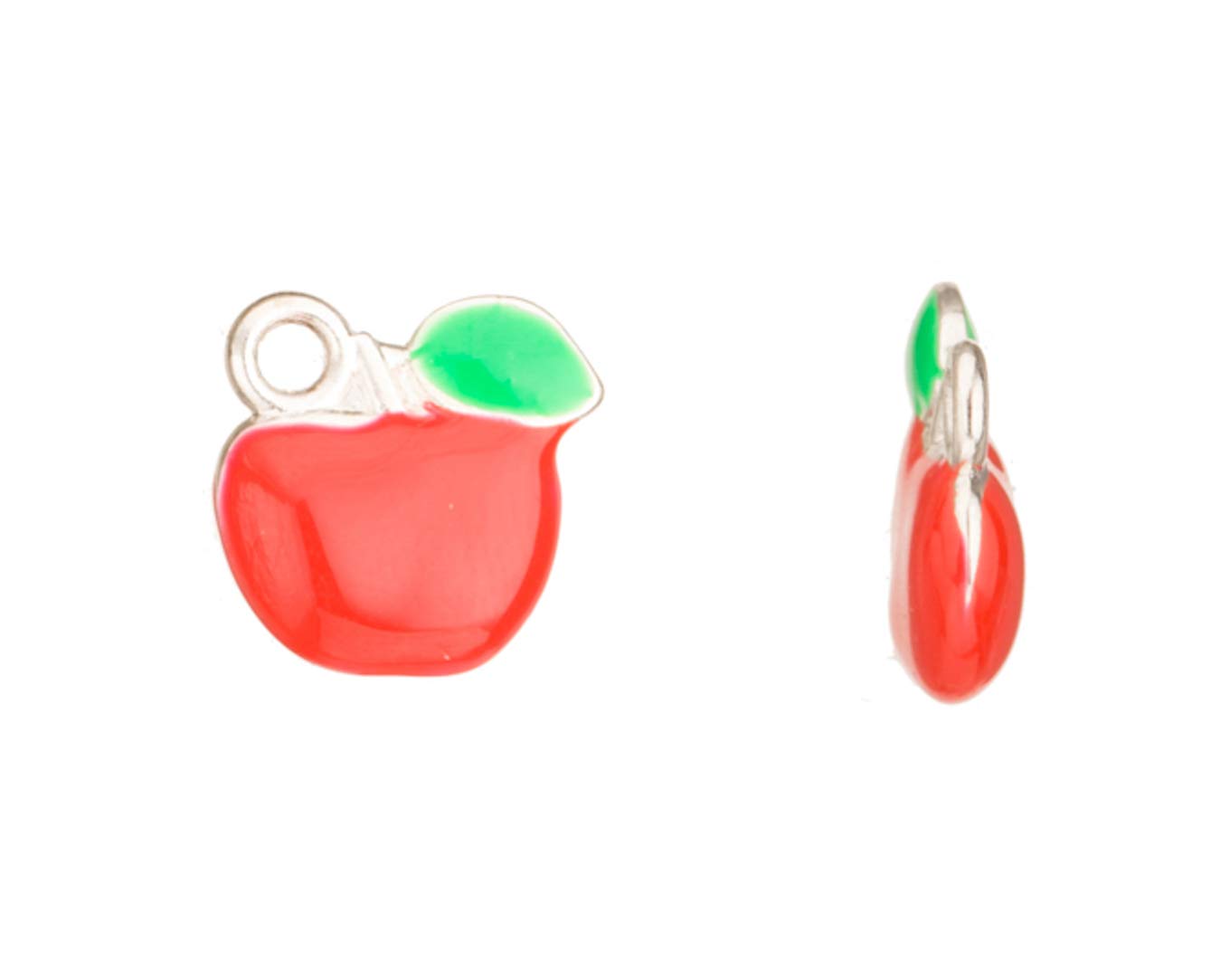 Red Double-Sided Apple Silver Plated Enamel Drop Charm (11x3.5mm) - Perfect for Jewelry Making, DIY Crafts, and Gift Giving