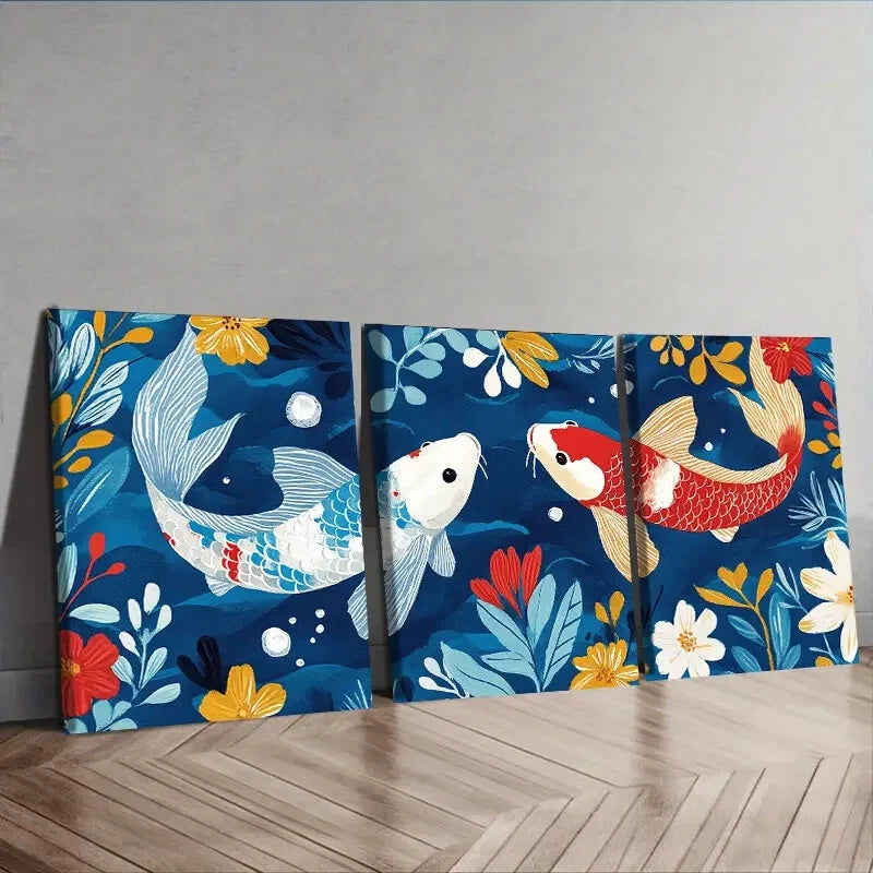 3-Piece Red & White Carp Floral Water Wall Art Set - Framed Canvas 40x60cm - High Quality Print - 100% Australian Made - Ready to Hang - Perfect for Living Room, Bedroom & Office Decor