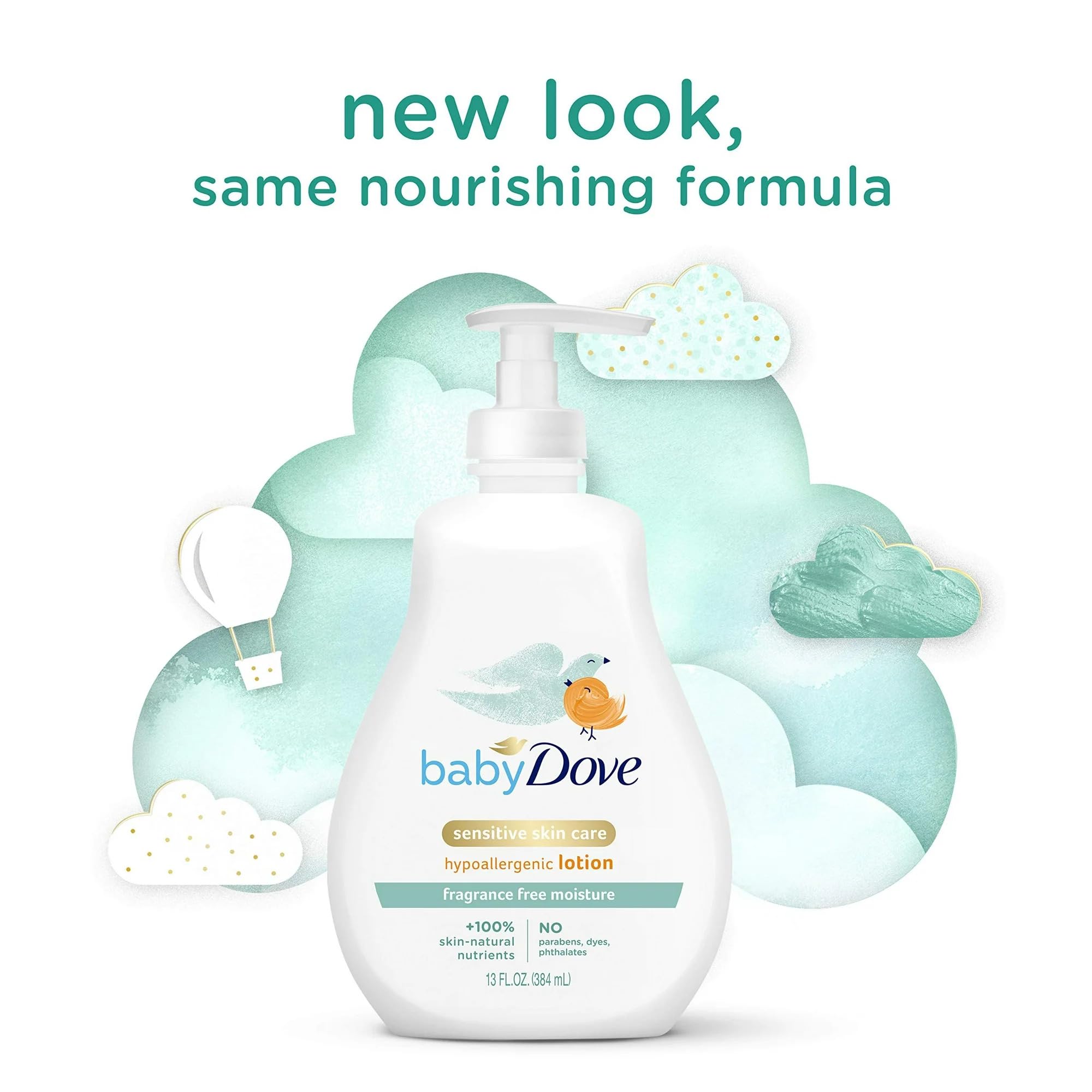 Baby Dove Sensitive Moisture Face & Body Lotion for Babies - Fragrance Free & Hypoallergenic - 13 Oz (Pack of 4) - Gentle Daily Moisturizer for Dry & Sensitive Skin - Perfect for Newborns, Infants & Toddlers
