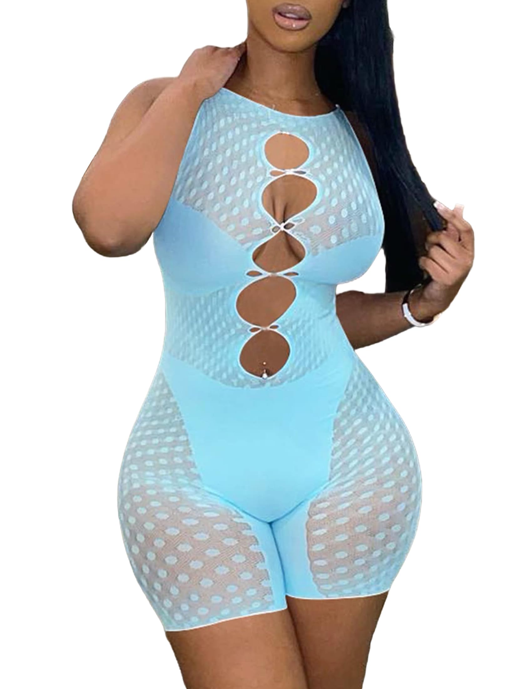 Avidlove Women's Sexy Rhinestone Fishnet Bodysuit - Lingerie Romper for Clubwear, Bachelorette Party & Halloween Costume | Plus Size Available