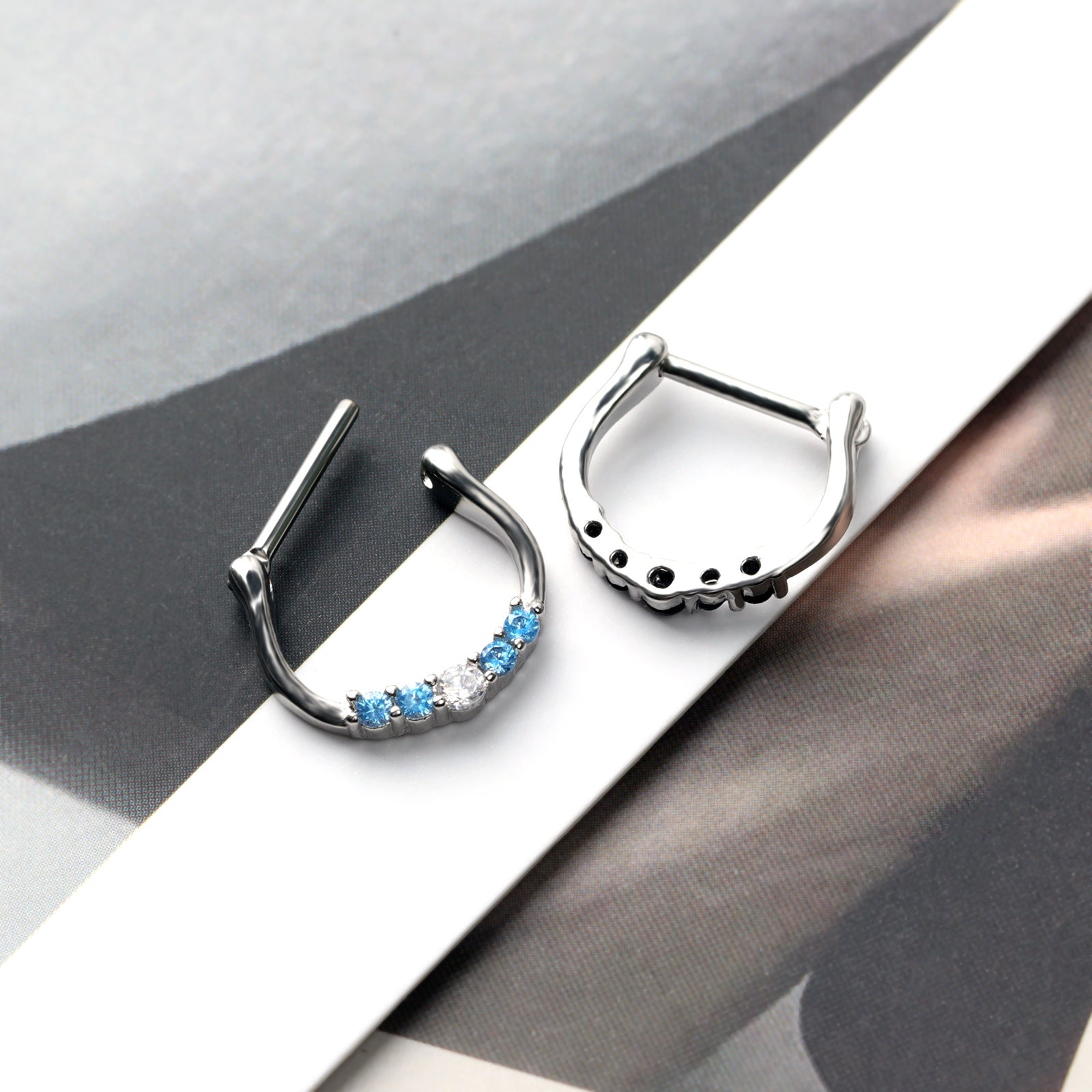 18G Hypoallergenic 5 Pave CZ Septum Clicker Ring - Stainless Steel Nose Piercing Jewelry for Women | Perfect for Everyday Wear, Parties & Special Occasions | UZ297