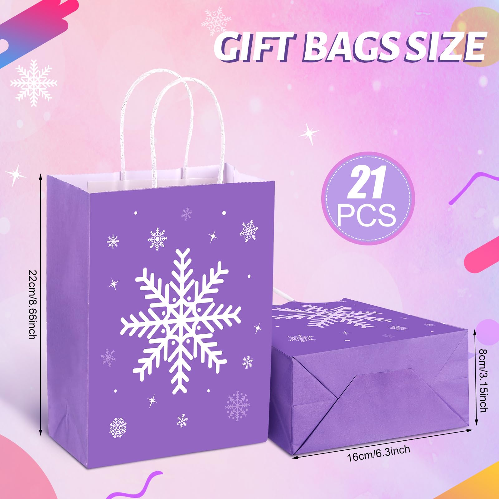 21-Piece Snowflake Party Favor Bags - Kraft Paper Frozen-Themed Treat Bags with Handles for Christmas, Winter Wonderland & Birthday Parties - Perfect for Candy, Gifts & Goodie Bags (Holiday Party Supplies)