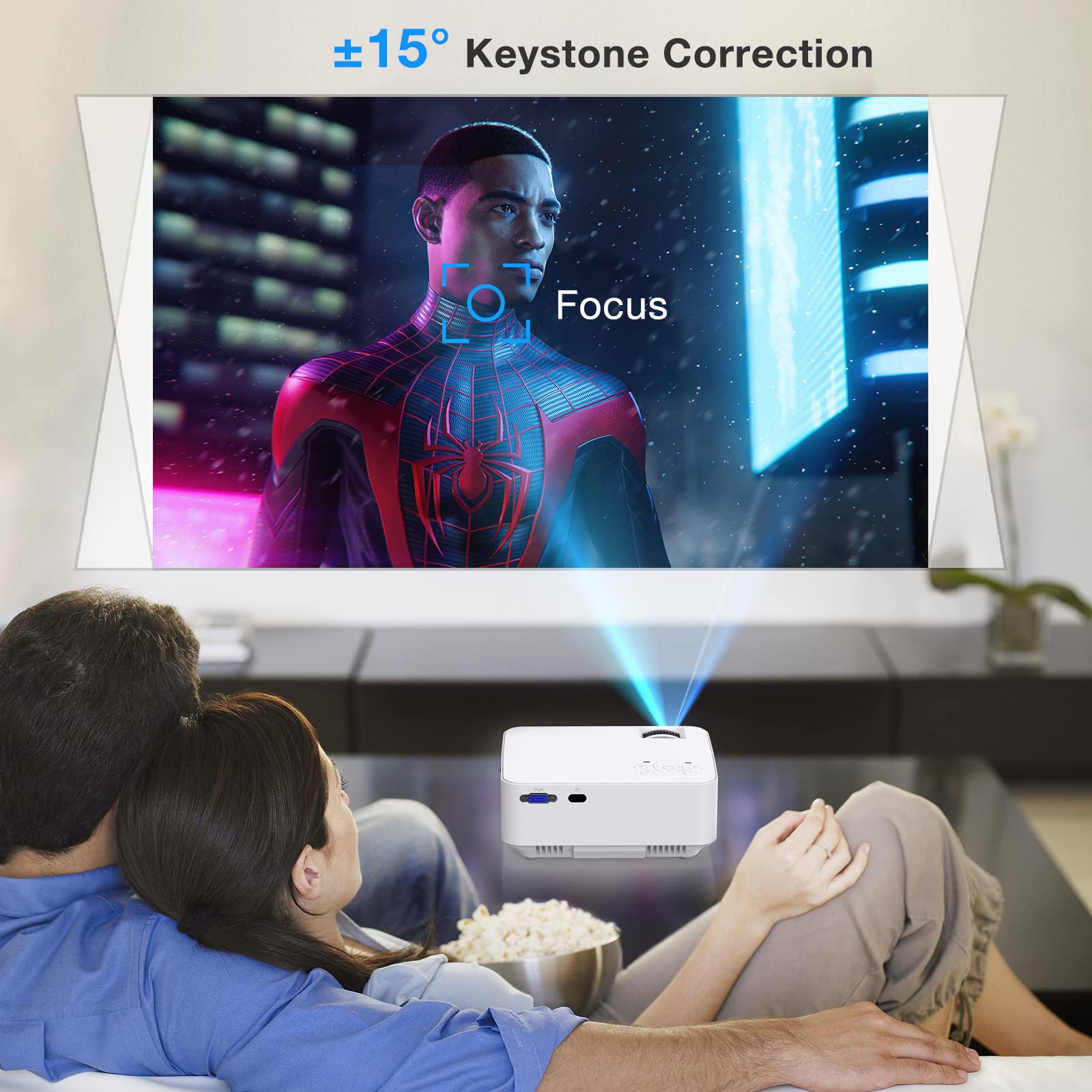 6500Lux Mini Projector Portable HD 1080P Outdoor Movie Projector with Screen - Compatible with TV Stick, HDMI, VGA, USB, TV Box, Laptop, DVD & PS5 - Perfect for Home Theater, Backyard Movies, Gaming and Presentations