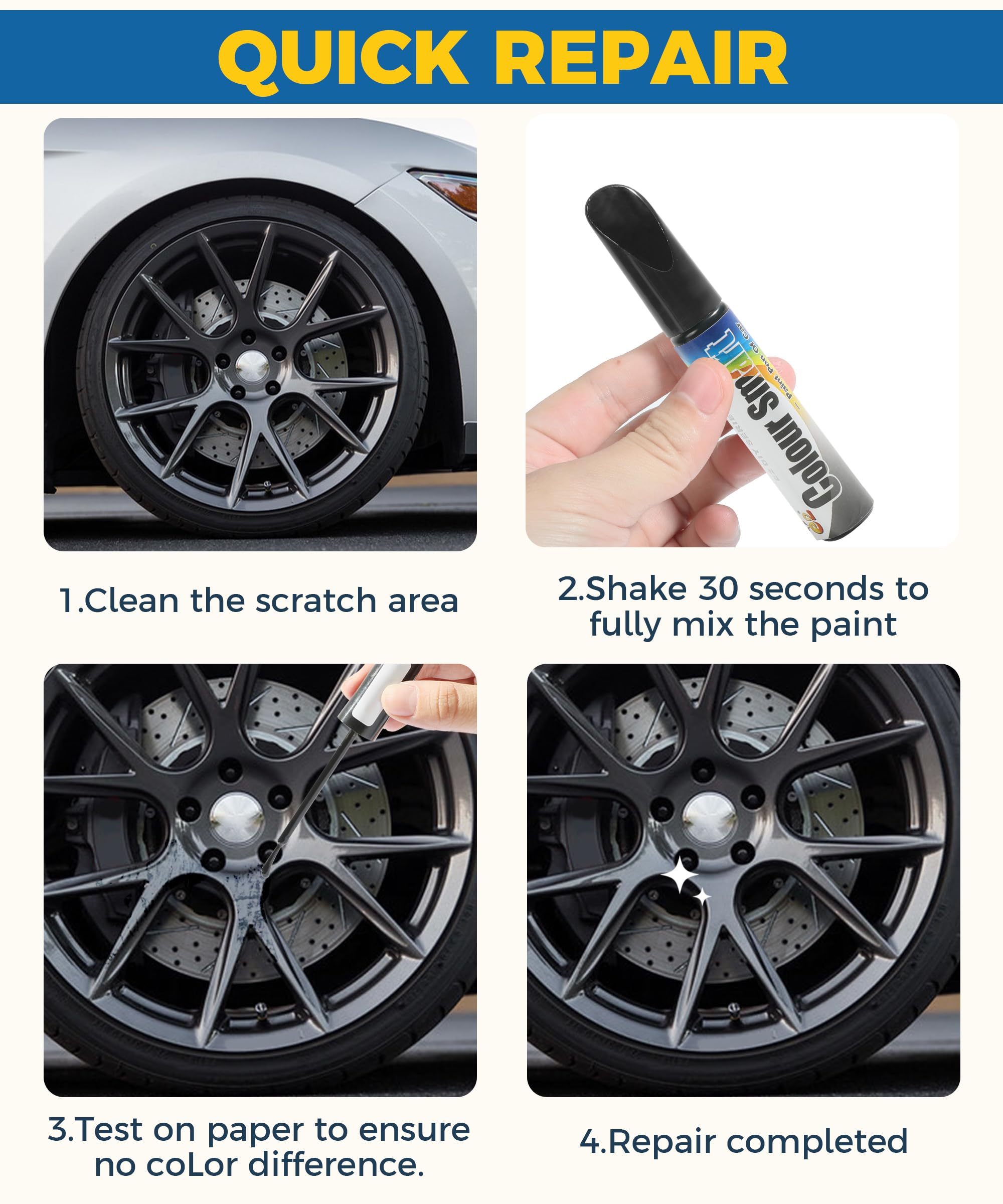 Car Touch Up Paint & Rim Scratch Repair Kit (Black) - Fix Scratches on Wheels & Body
